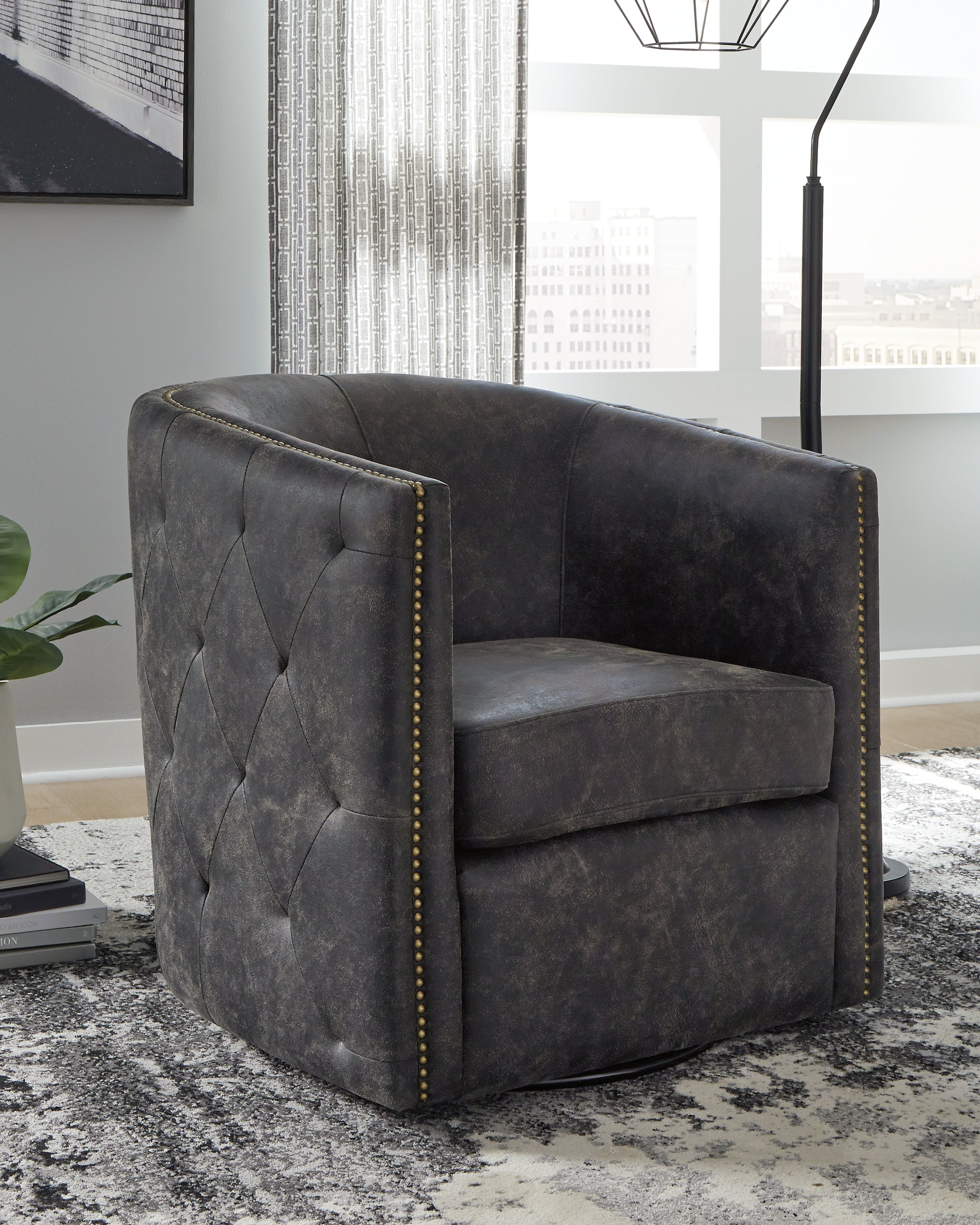 3 Brothers Decor - Ashley Furniture - Brentlow Swivel Accent Chair - Swivel Accent Chair / Distressed Black - A3000202