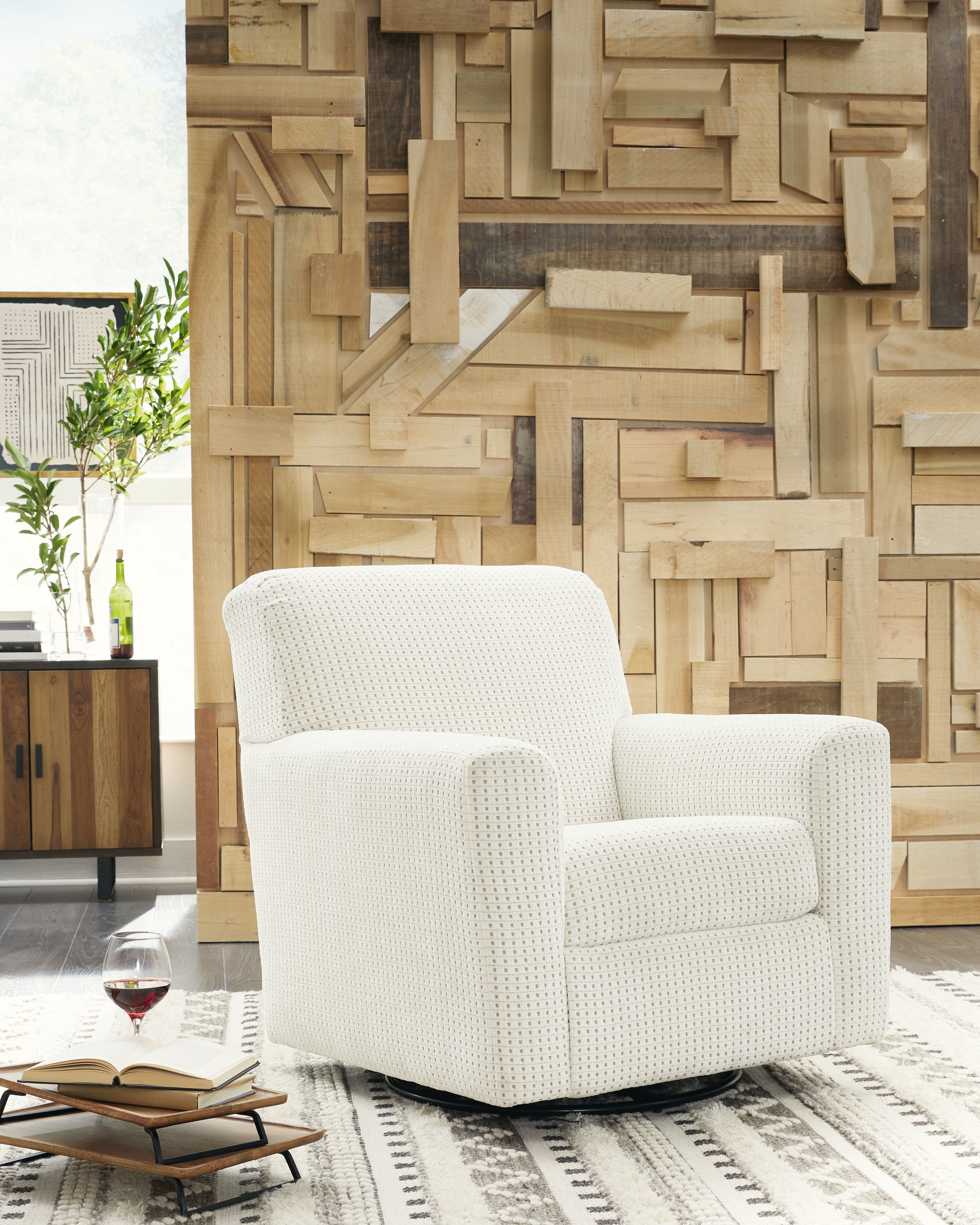3 Brothers Decor - Ashley Furniture - Herstow Swivel Glider Accent Chair - Swivel Glider Accent Chair / Ivory - A3000365