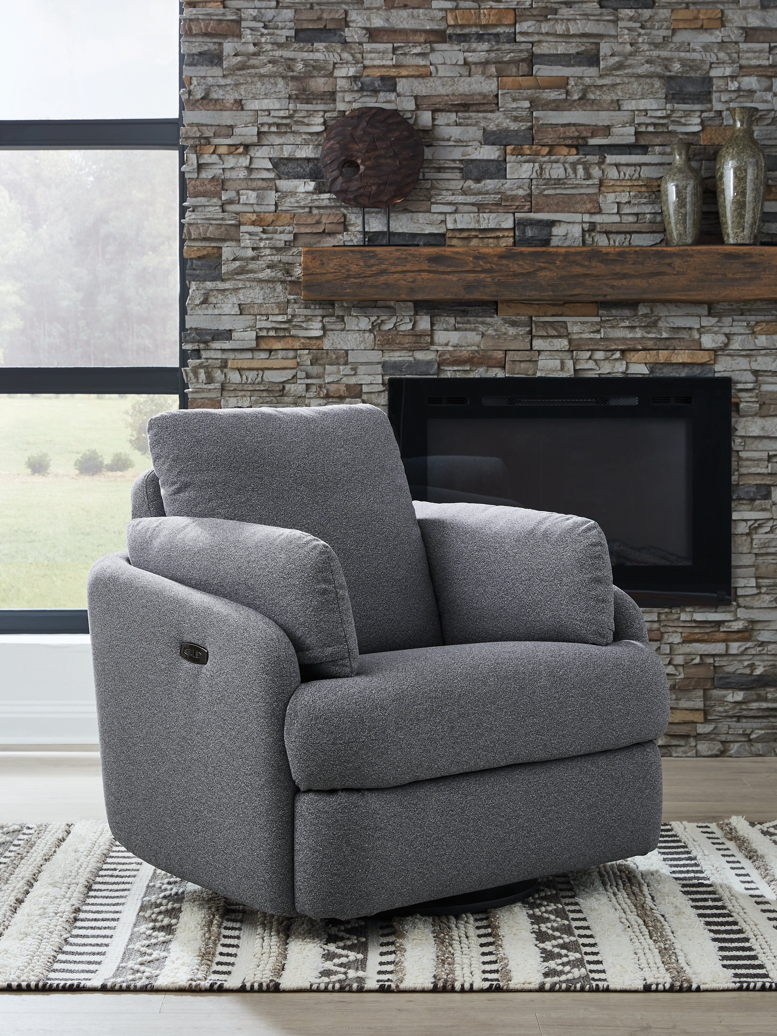3 Brothers Decor - Ashley Furniture - Alainmont Next-Gen Nuvella Swivel Power Recliner - Swivel Power Recliner / Salt and Pepper - A3000738