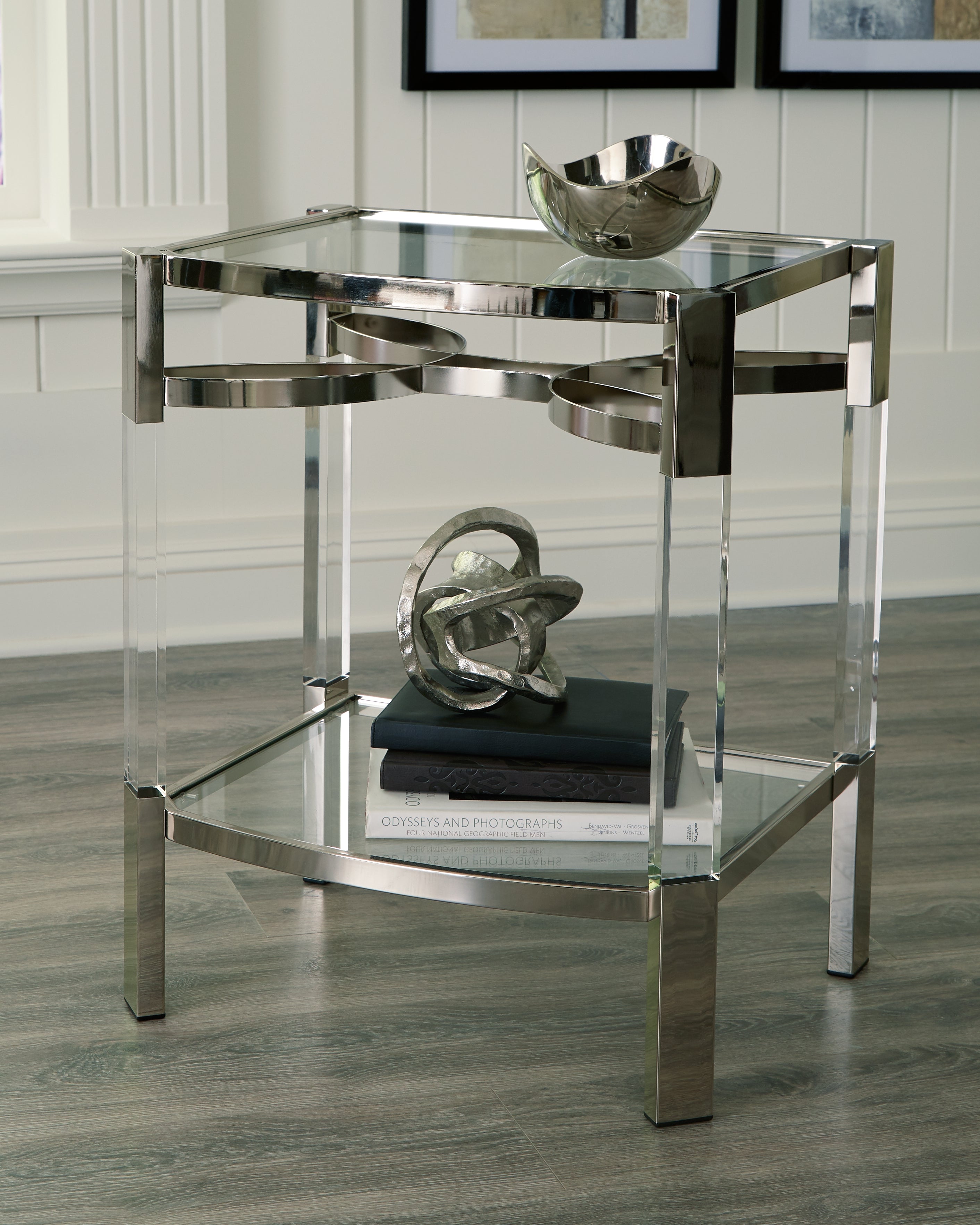 3 Brothers Decor - Ashley Furniture - Chaseton Accent Table - Accent Table / Clear/Silver Finish - A4000334