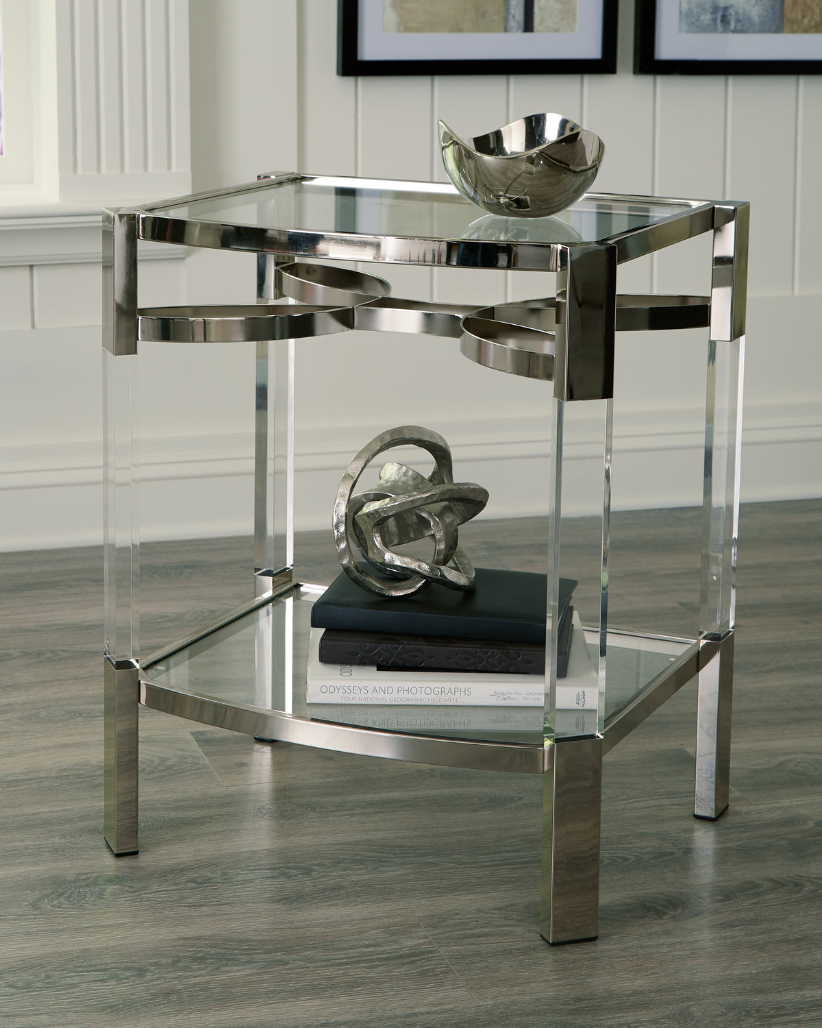 3 Brothers Decor - Ashley Furniture - Chaseton Accent Table - Accent Table / Clear/Silver Finish - A4000334