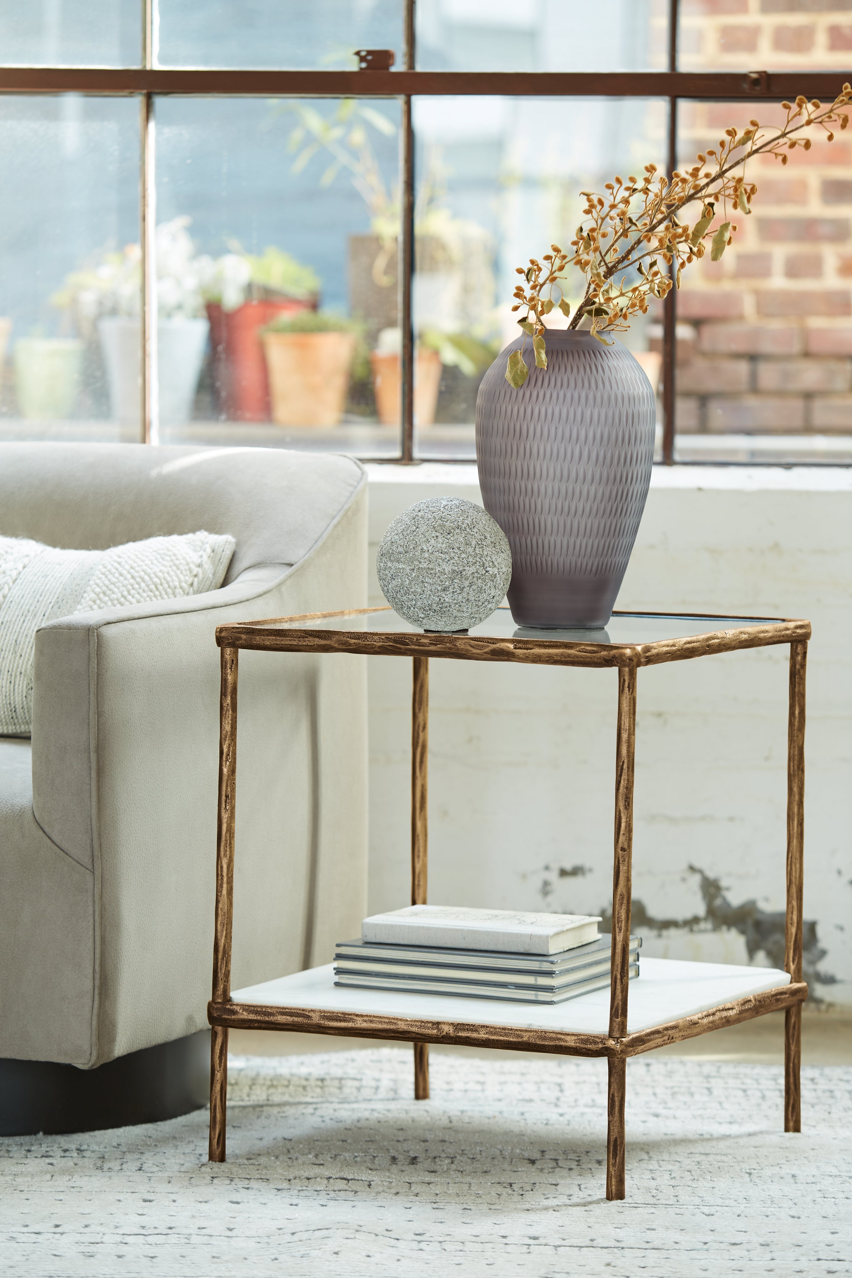 3 Brothers Decor - Ashley Furniture - Ryandale Accent Table - Accent Table / Antique Brass Finish - A4000442