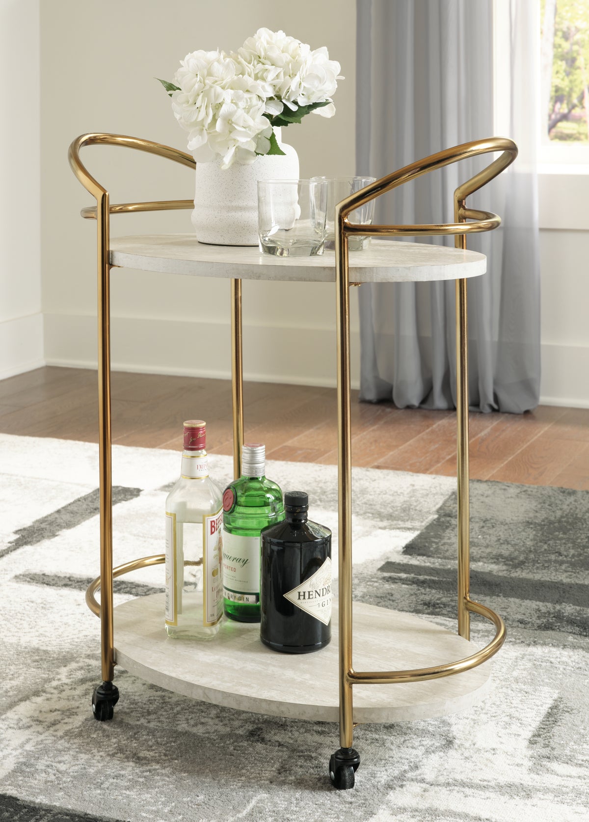 3 Brothers Decor - Ashley Furniture - Tarica Bar Cart - Bar Cart / Cream/Gold Finish - A4000502