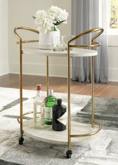 3 Brothers Decor - Ashley Furniture - Tarica Bar Cart - Bar Cart / Cream/Gold Finish - A4000502