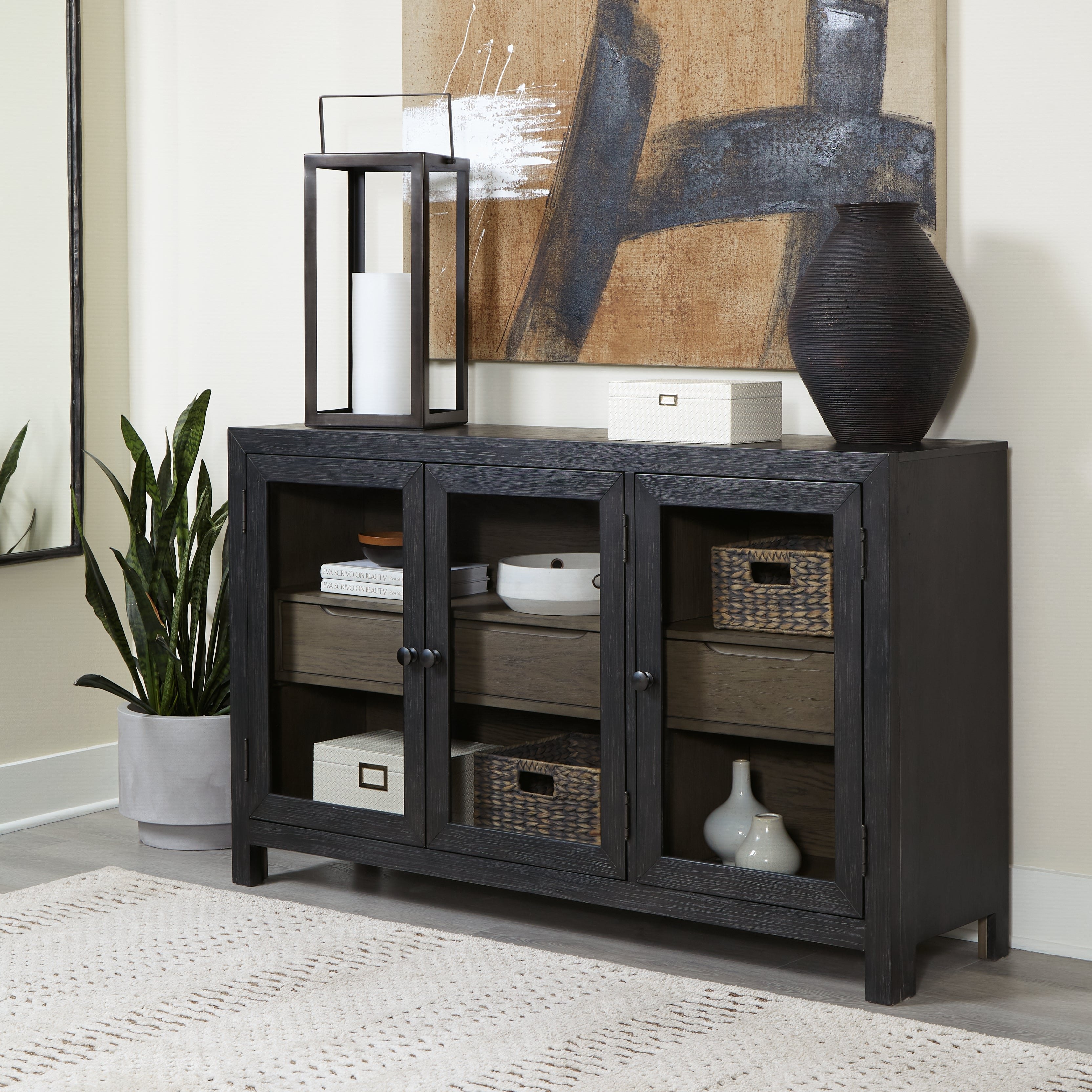 3 Brothers Decor - Ashley Furniture - Lenston Accent Cabinet - Accent Cabinet / Black/Gray - A4000508
