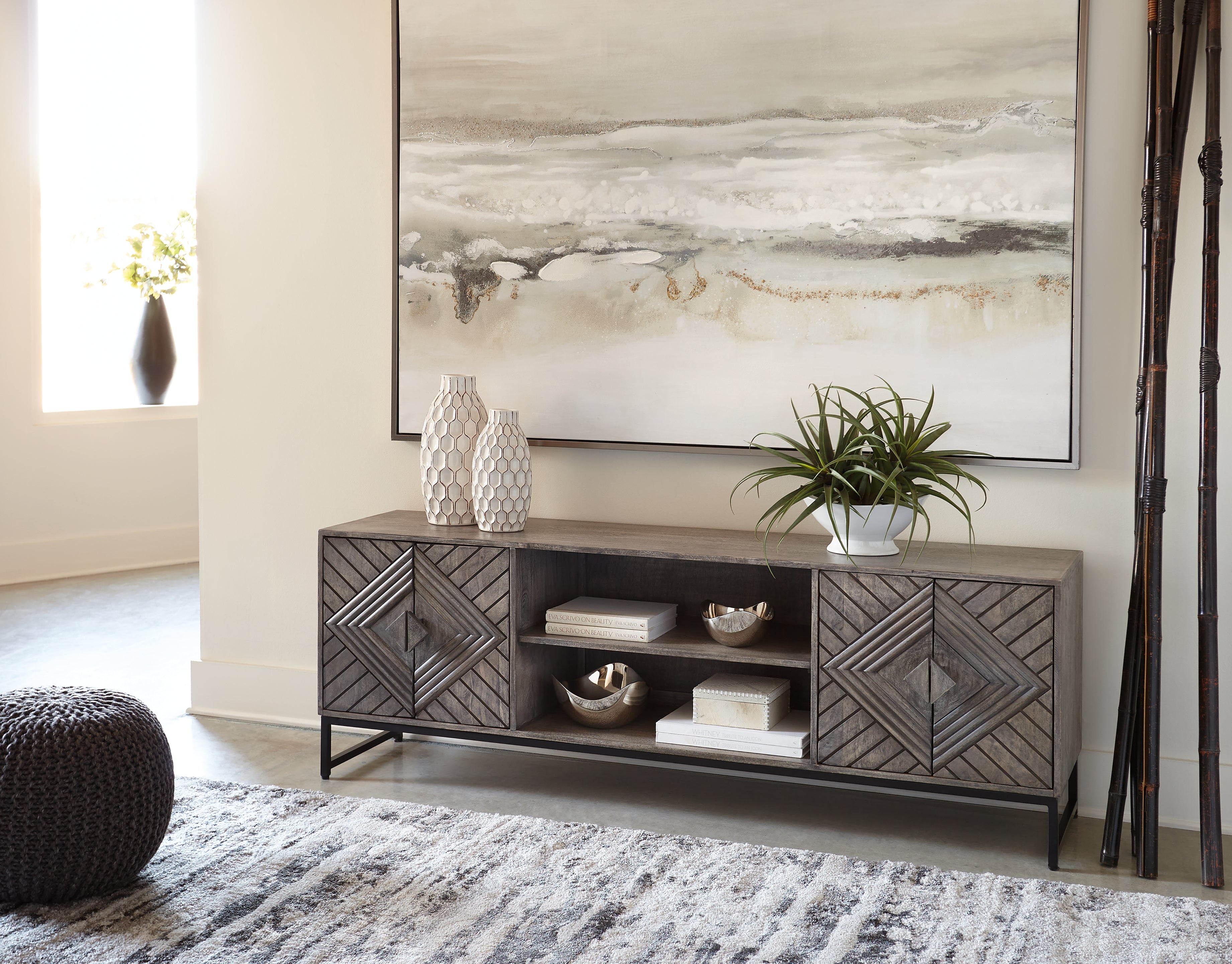 3 Brothers Decor - Ashley Furniture - Treybrook Accent Cabinet - Accent Cabinet / Distressed Gray - A4000512