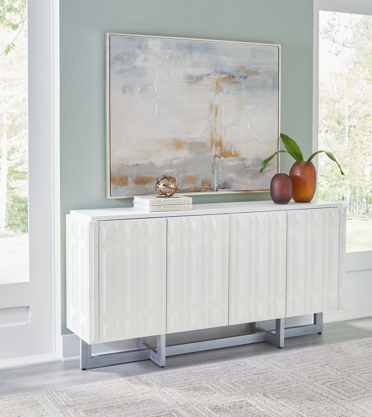 3 Brothers Decor - Ashley Furniture - Ornawel Accent Cabinet - Accent Cabinet / Distressed White - A4000569