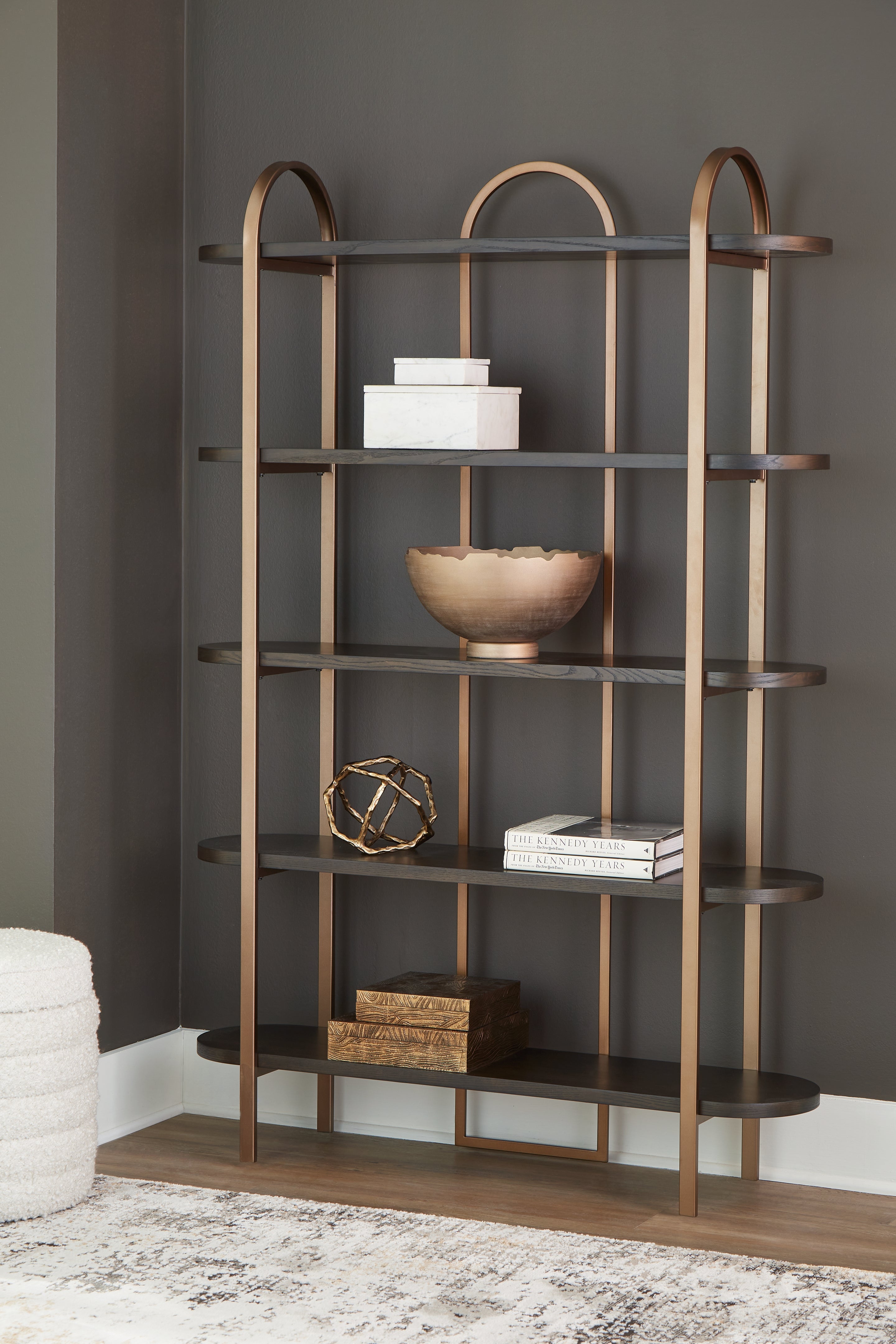 3 Brothers Decor - Ashley Furniture - Brentmour Bookcase - Bookcase / Brown/Gold Finish - A4000589