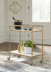 3 Brothers Decor - Ashley Furniture - Plattfield Bar Cart - Bar Cart / Antique Gold Finish - A4000625