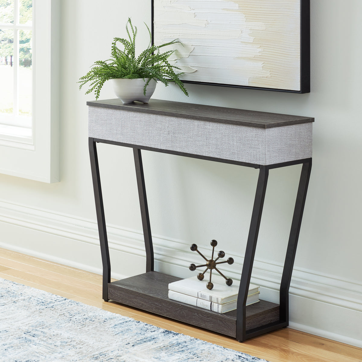 3 Brothers Decor - Ashley Furniture - Sethlen Console Sofa Table with Speaker - Console Sofa Table w/Speaker / Gray/Black - A4000640