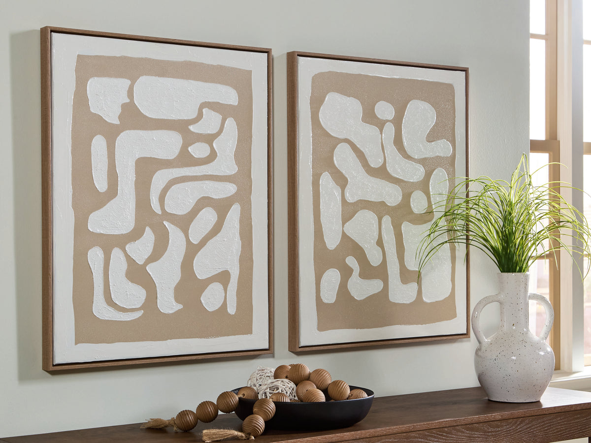 3 Brothers Decor - Ashley Furniture - Waldett Wall Decor - Wall Art Set (Set of 2) / Beige/White - A8000503