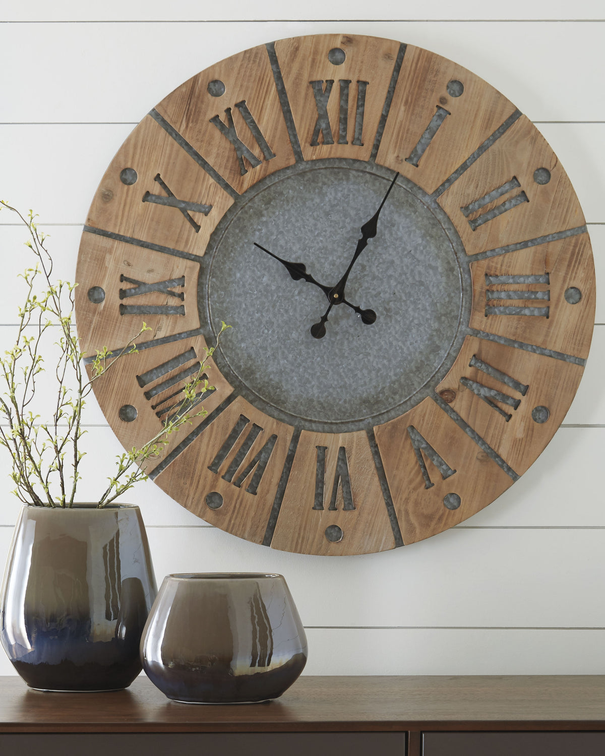 3 Brothers Decor - Ashley Furniture - Payson Wall Decor - Wall Clock / Antique Gray/Natural - A8010076