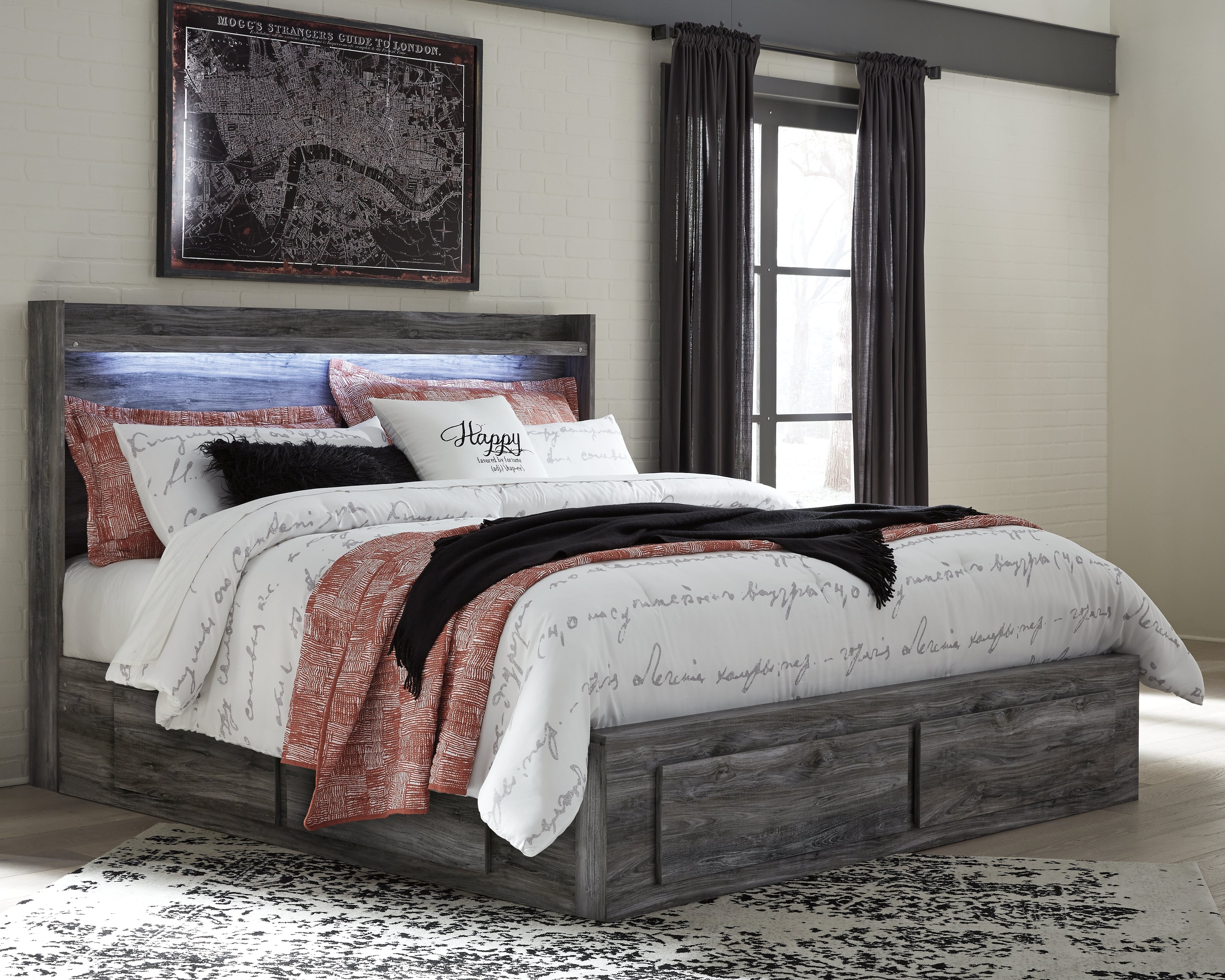 3 Brothers Decor - Ashley Furniture - Baystorm Bedroom - King Panel Bed with 4 Storage Drawers / Gray - B221B15