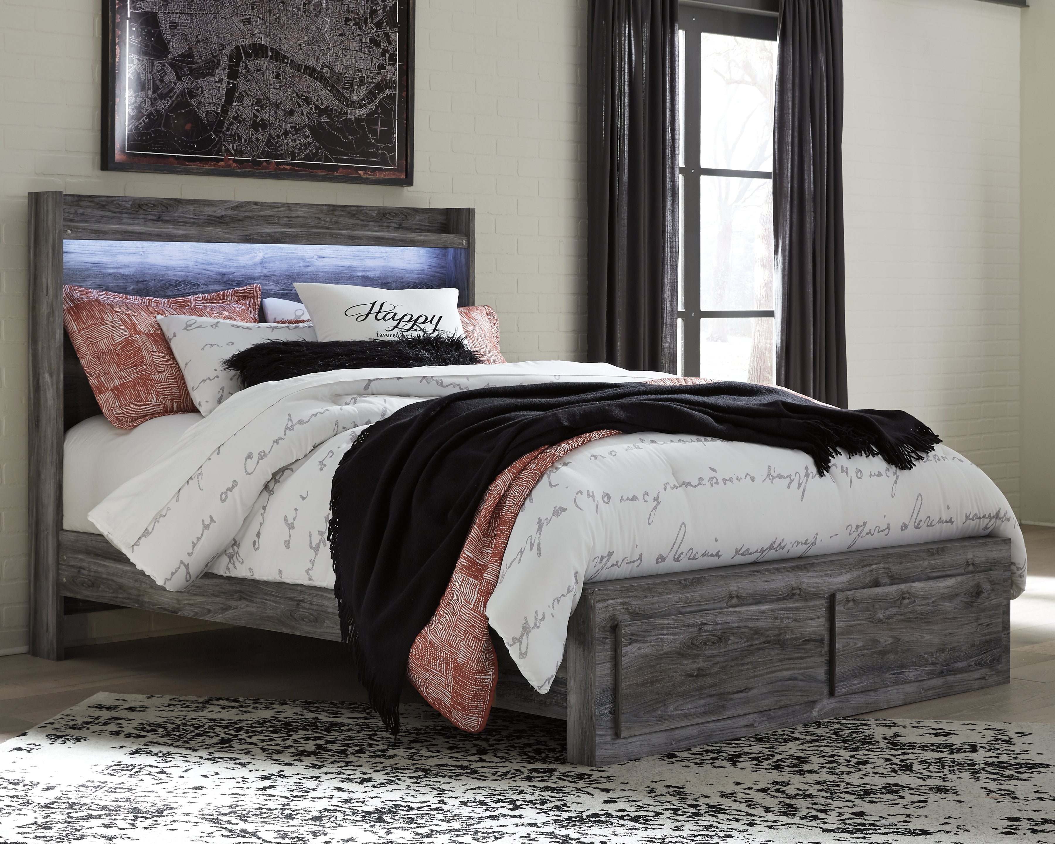 3 Brothers Decor - Ashley Furniture - Baystorm Bedroom - Queen Panel Bed with 2 Storage Drawers / Gray - B221B5