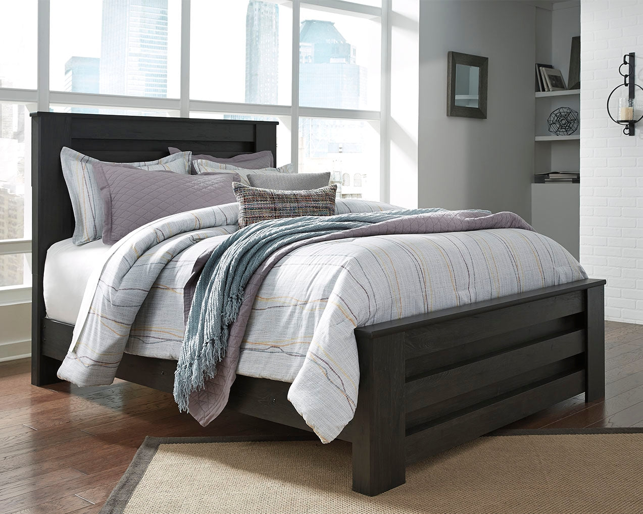 3 Brothers Decor - Ashley Furniture - Brinxton Bedroom - Queen Panel Bed / Charcoal - B249B2