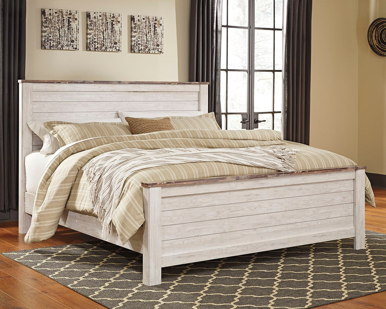 3 Brothers Decor - Ashley Furniture - Willowton Bedroom - California King Panel Bed / Whitewash - B267B28