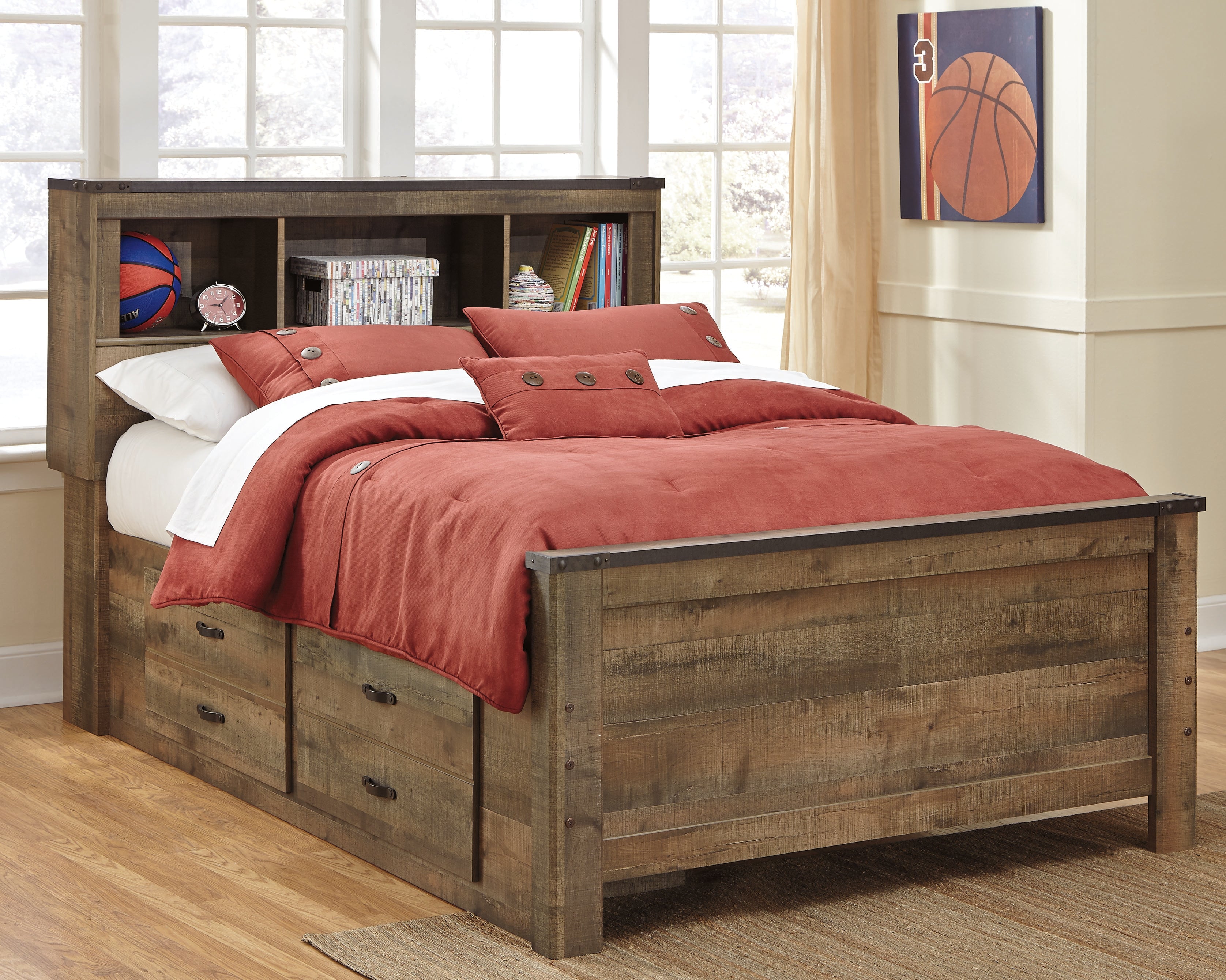 3 Brothers Decor - Ashley Furniture - Trinell Bedroom - Full Panel Bed with 2 Storage Drawers / Brown - B446B10