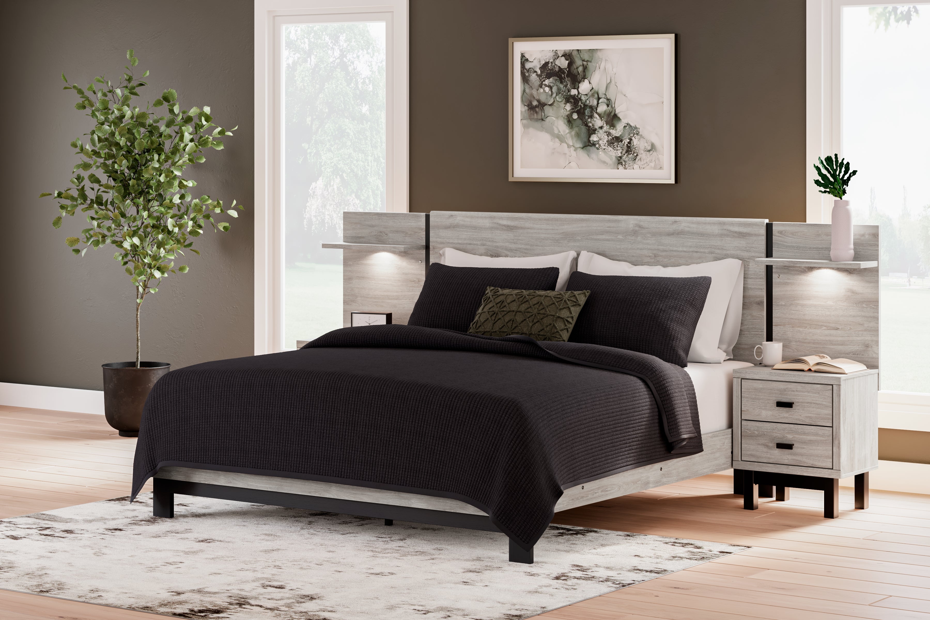 3 Brothers Decor - Ashley Furniture - Vessalli Bedroom - King Panel Bed with Extensions / Gray - B1036B8