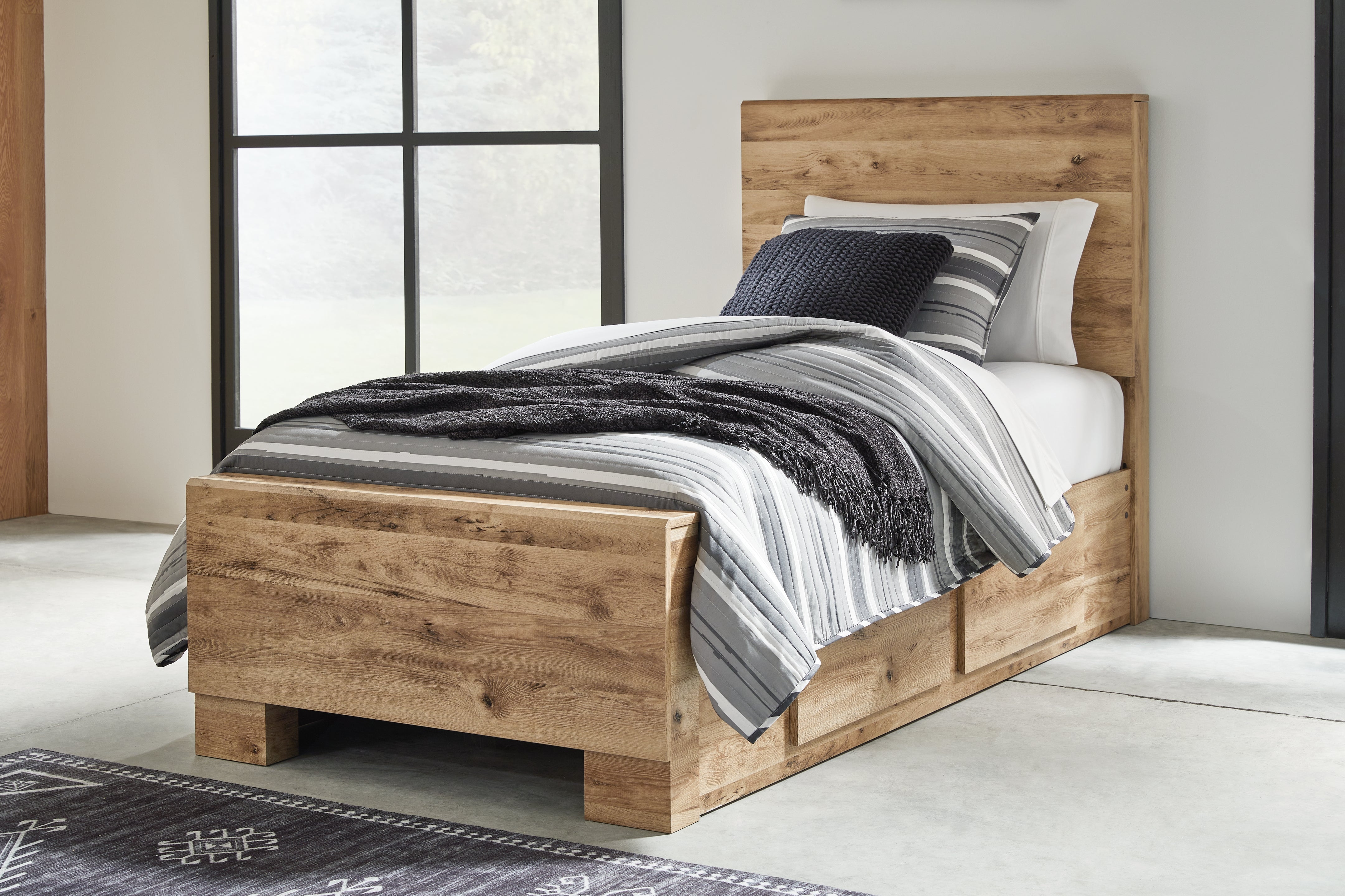 3 Brothers Decor - Ashley Furniture - Hyanna Bedroom - Twin Panel Bed with 2 Side Storage / Tan Brown - B1050B28