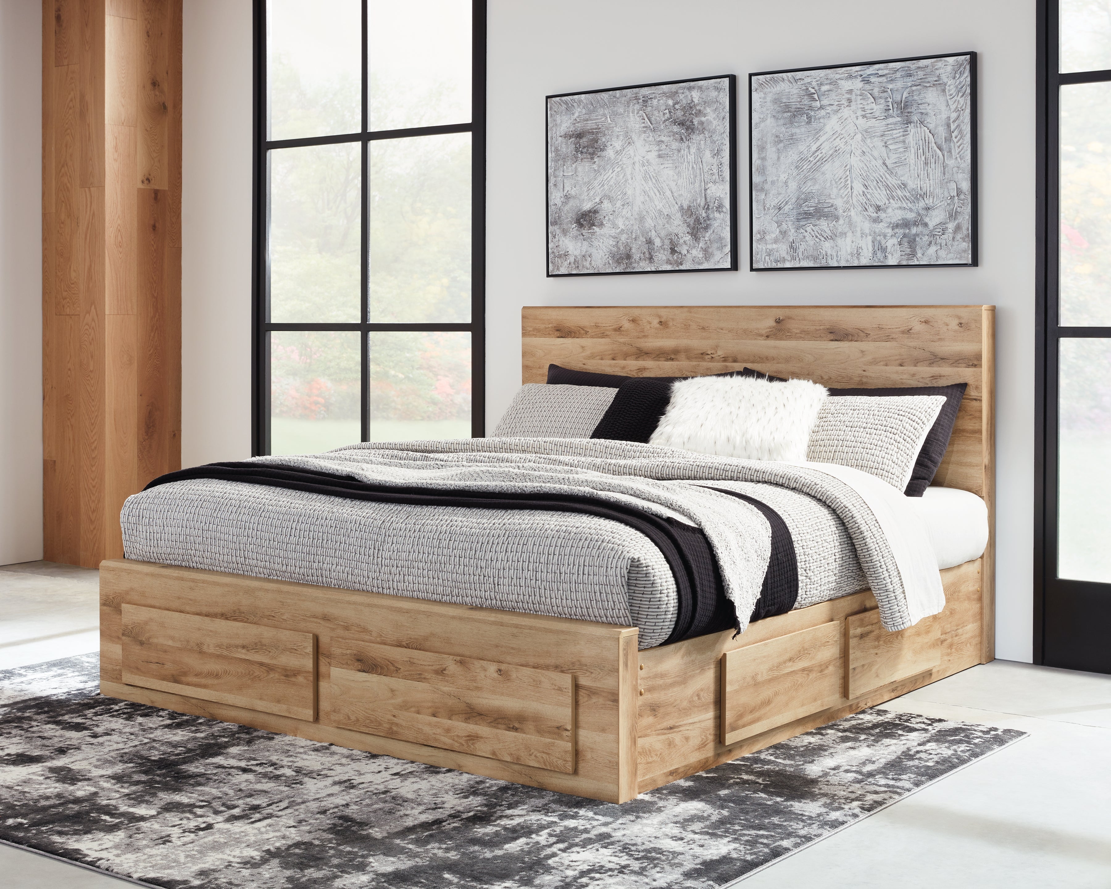 3 Brothers Decor - Ashley Furniture - Hyanna Bedroom - King Panel Storage Bed with 1 Under Bed Storage Drawer / Tan Brown - B1050B12