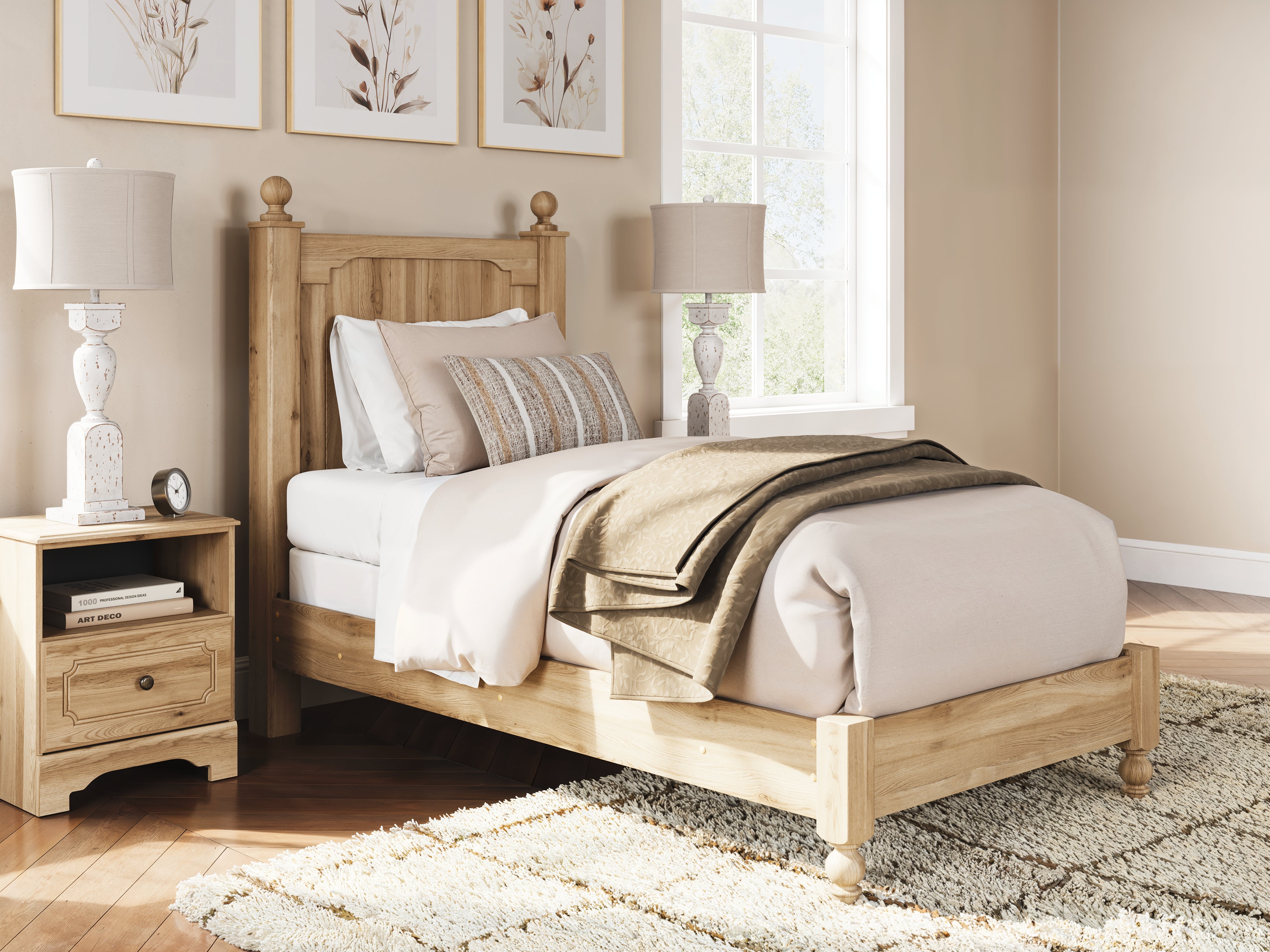 3 Brothers Decor - Ashley Furniture - Aleaport Bedroom - Twin Panel Bed / Warm Brown - PCB1075B2