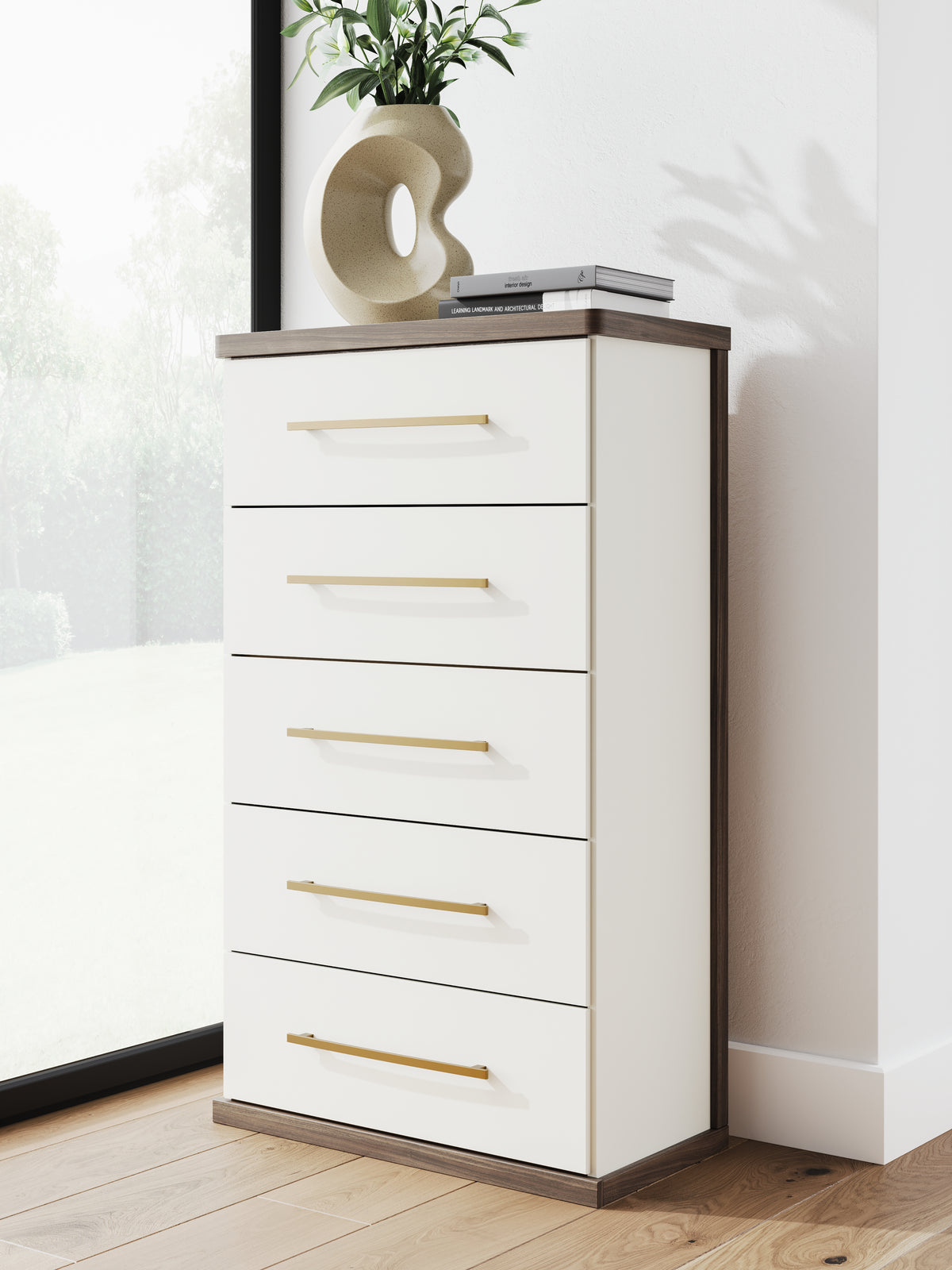3 Brothers Decor - Ashley Furniture - Kendanport Bedroom - Five Drawer Chest / Brown/White - PCB1108-46