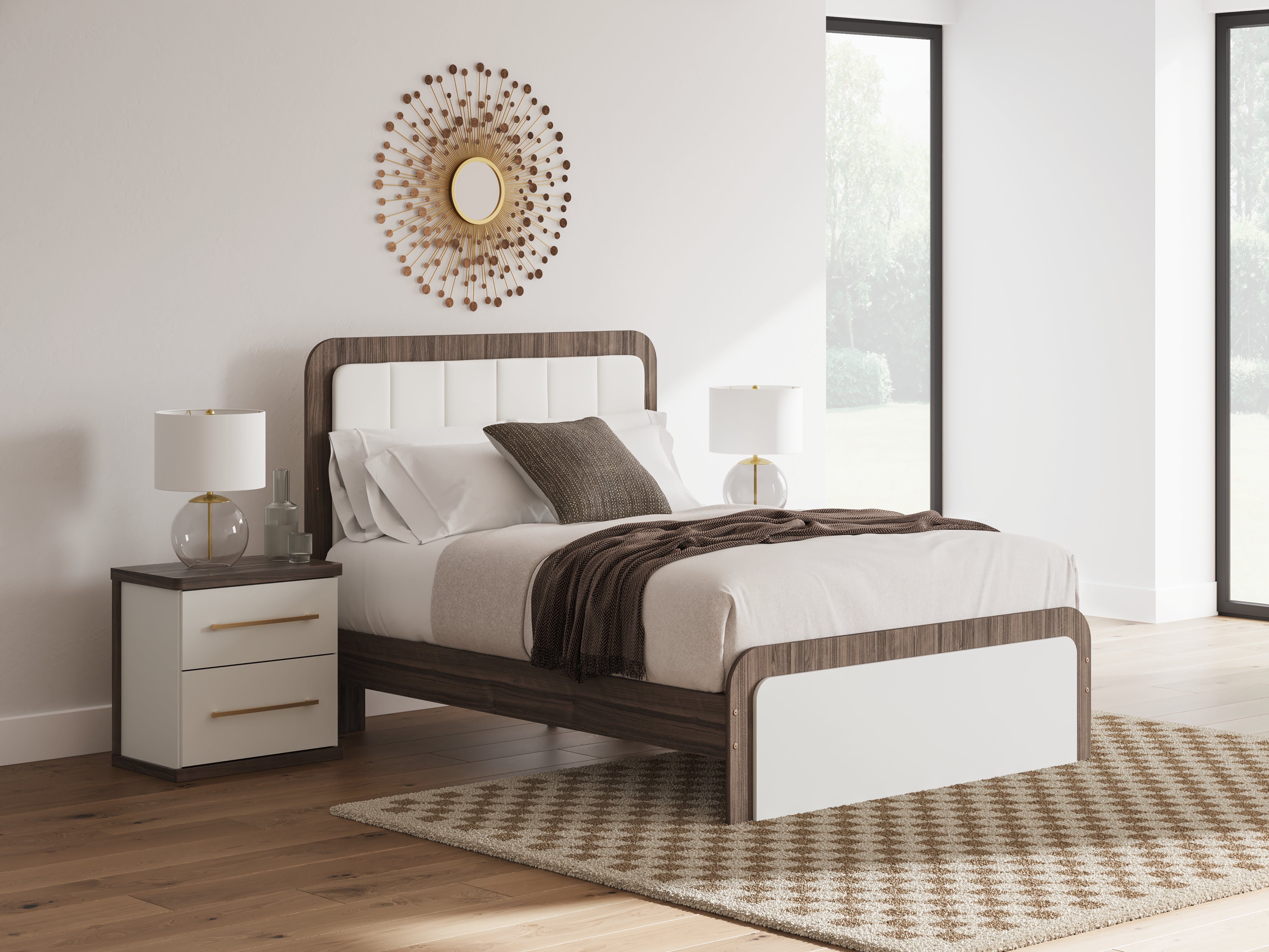 3 Brothers Decor - Ashley Furniture - Kendanport Bedroom - Queen Upholstered Bed / White/Brown - PCB1108B7