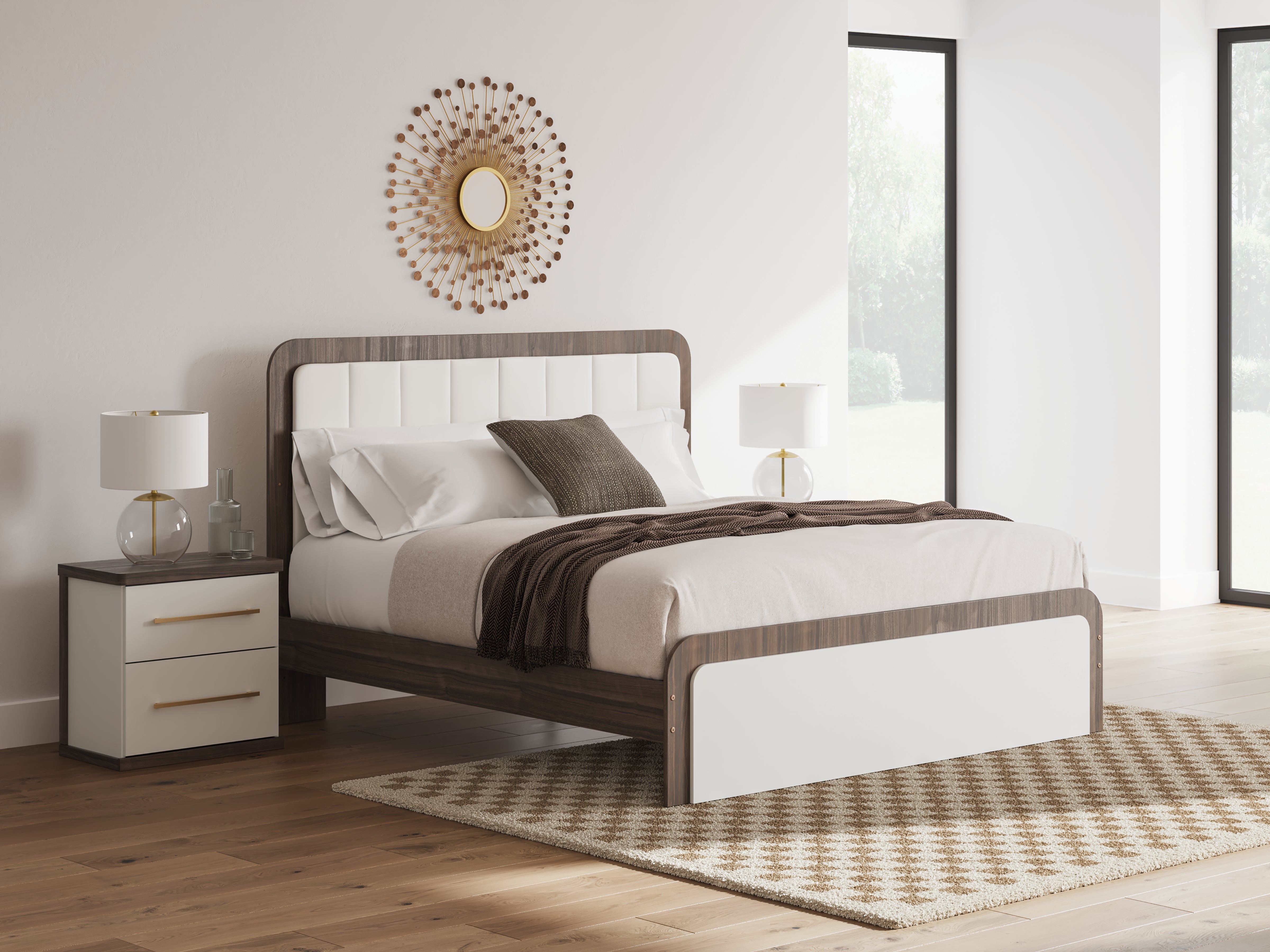 3 Brothers Decor - Ashley Furniture - Kendanport Bedroom - King Upholstered Bed / White/Brown - PCB1108B8