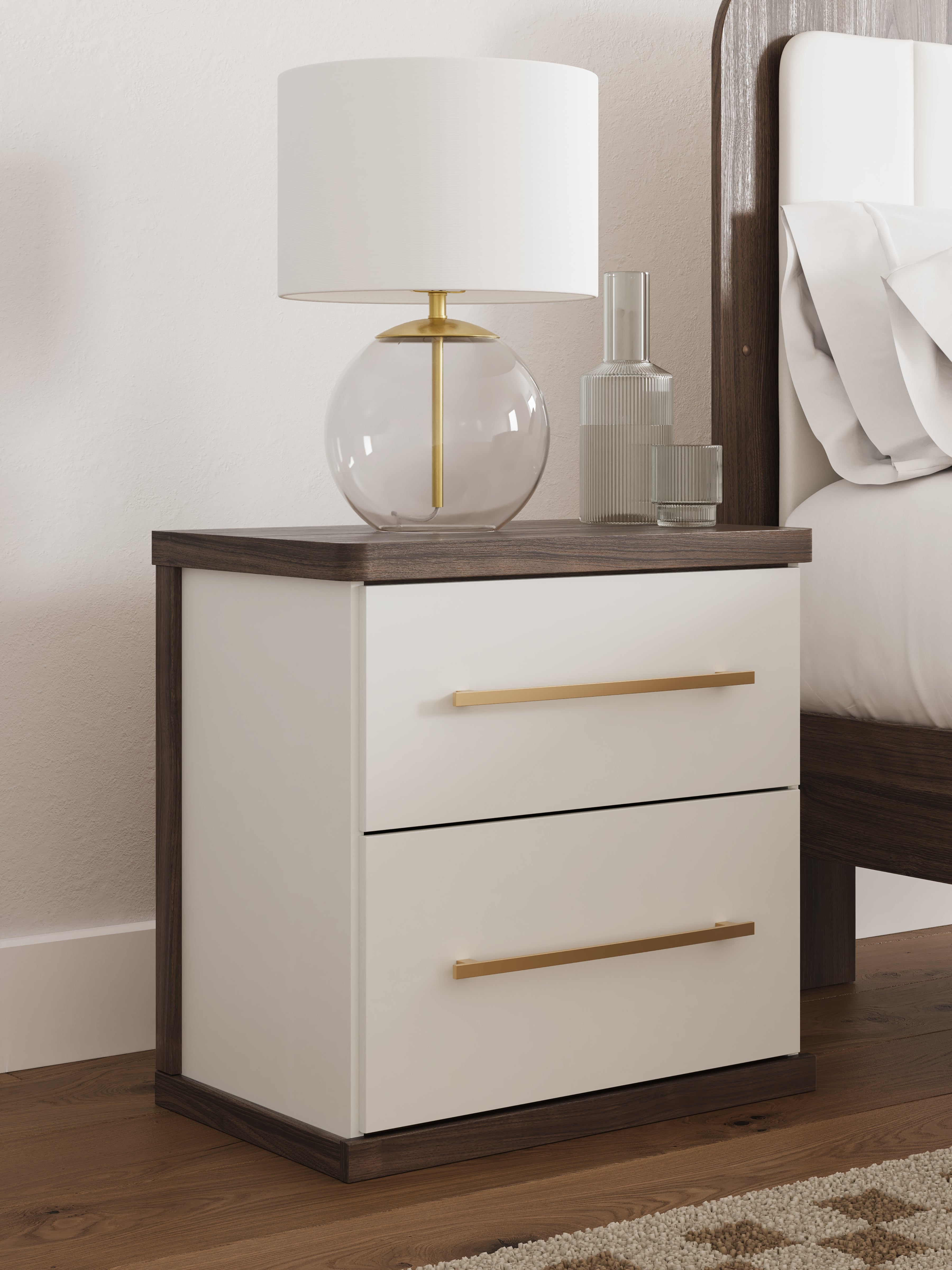 3 Brothers Decor - Ashley Furniture - Kendanport Bedroom - Two Drawer Night Stand / Brown/White - PCB1108-92