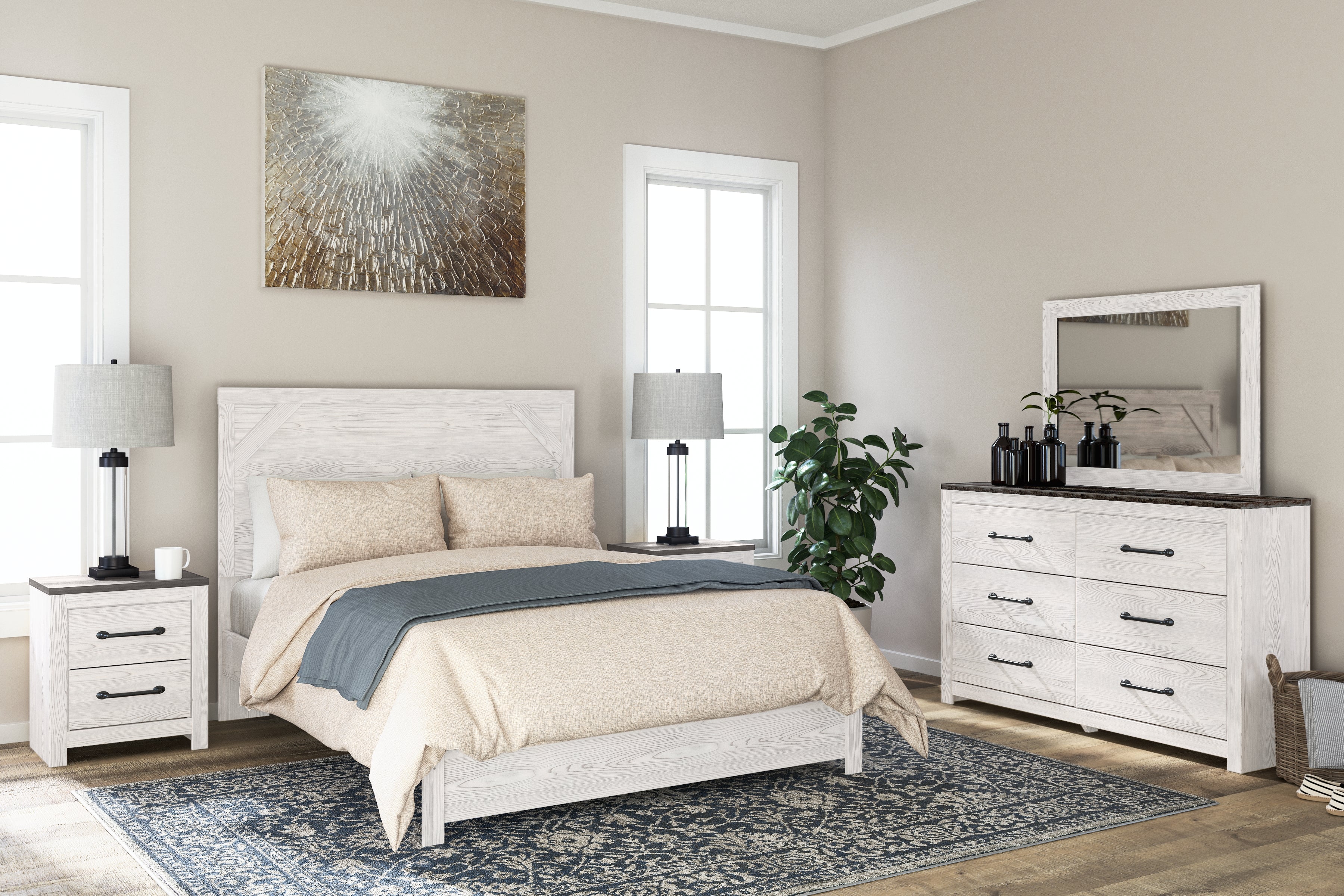 3 Brothers Decor - Ashley Furniture - Gerridan Bedroom - Two Drawer Night Stand / White/Gray - B1190-92