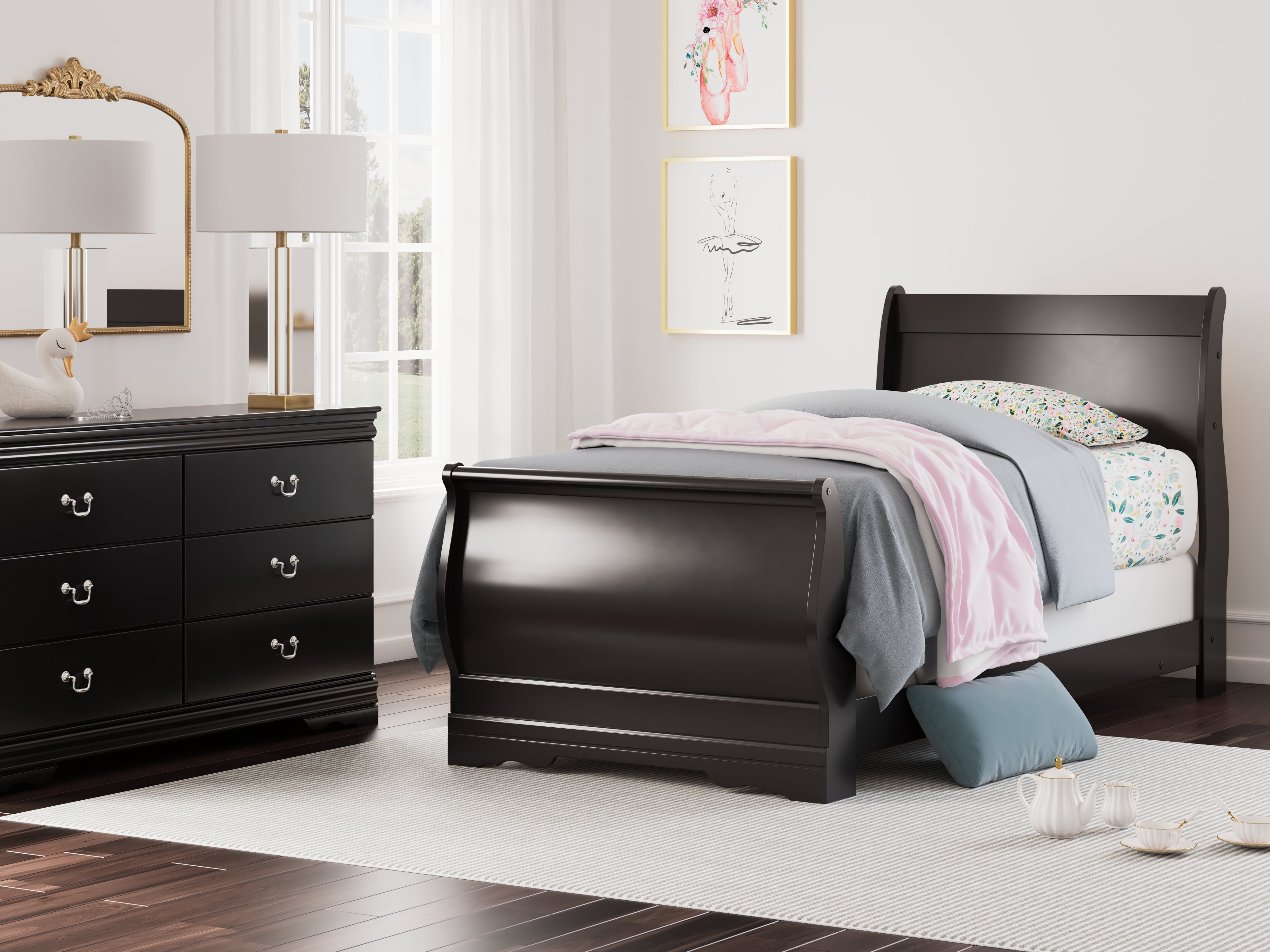 3 Brothers Decor - Ashley Furniture - Huey Vineyard Bedroom - Twin Sleigh Bed / Black - B128B5