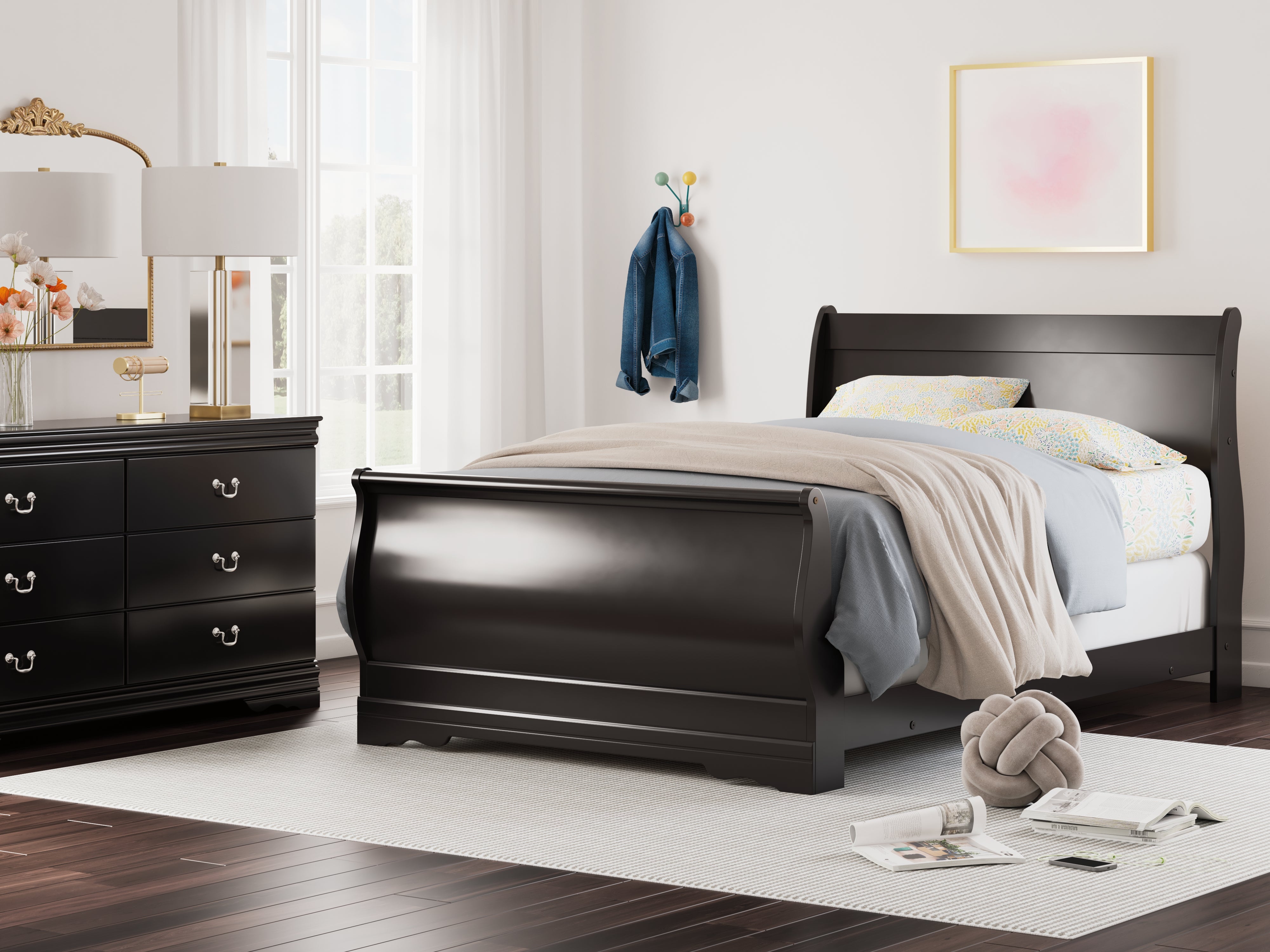 3 Brothers Decor - Ashley Furniture - Huey Vineyard Bedroom - Full Sleigh Bed / Black - B128B9