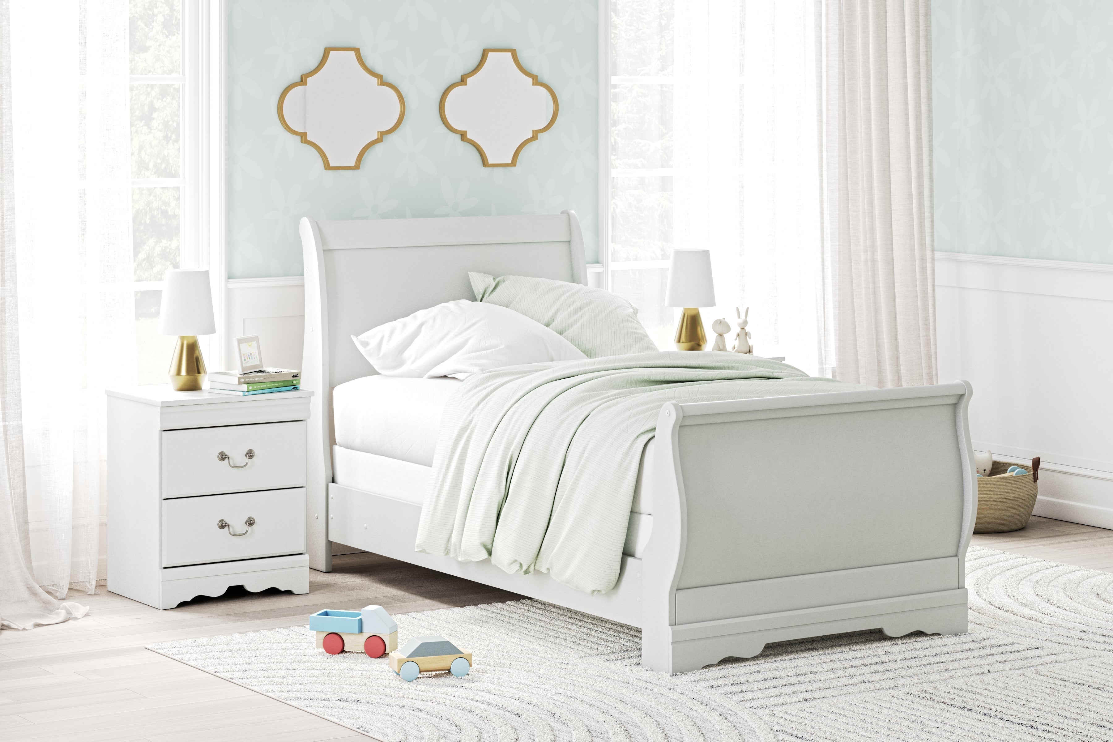 3 Brothers Decor - Ashley Furniture - Anarasia Bedroom - Twin Sleigh Bed / White - B129B1