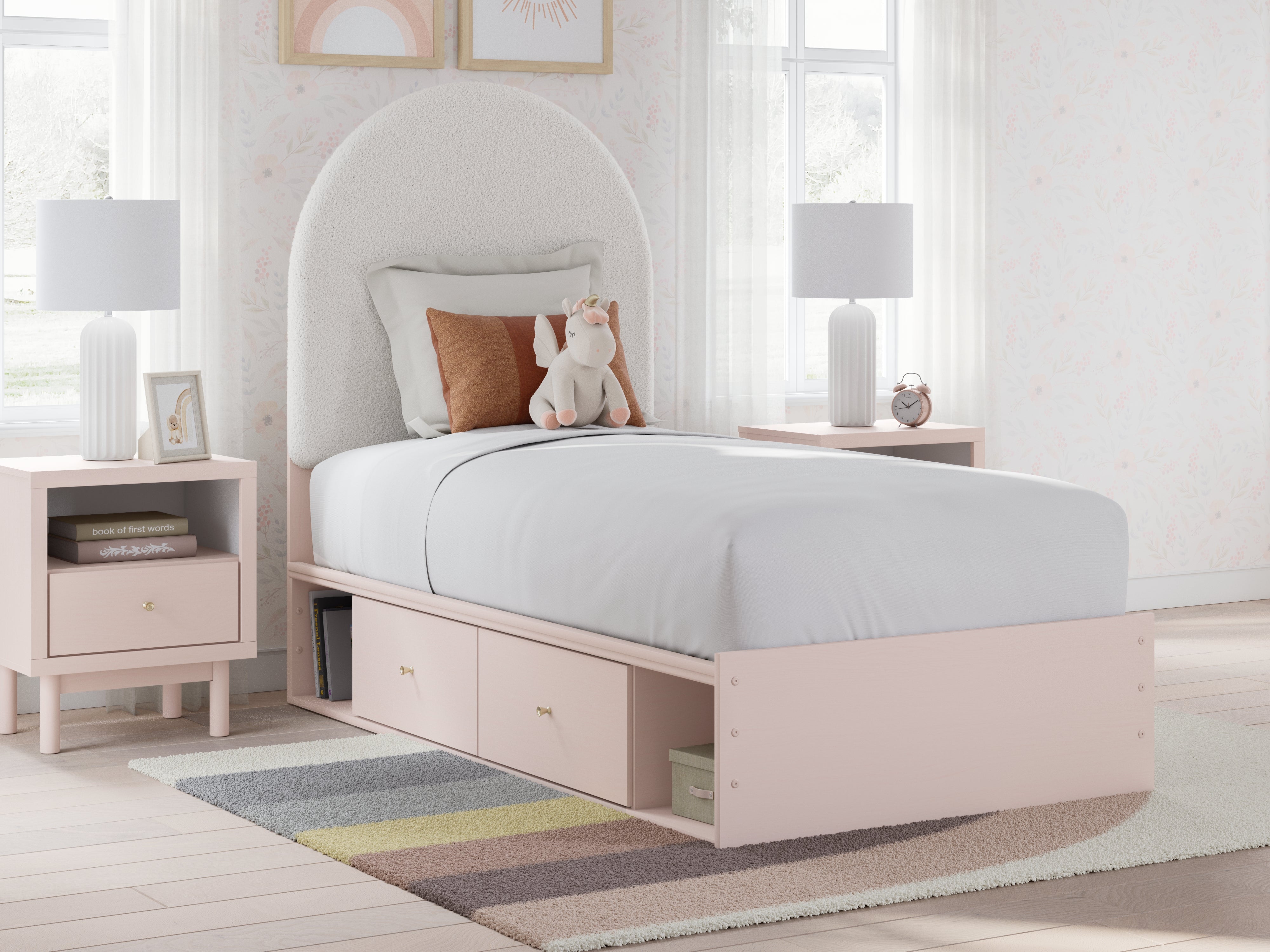3 Brothers Decor - Ashley Furniture - Wistenpine Bedroom - Twin Upholstered Panel Bed with Storage / Blush - B1323B14