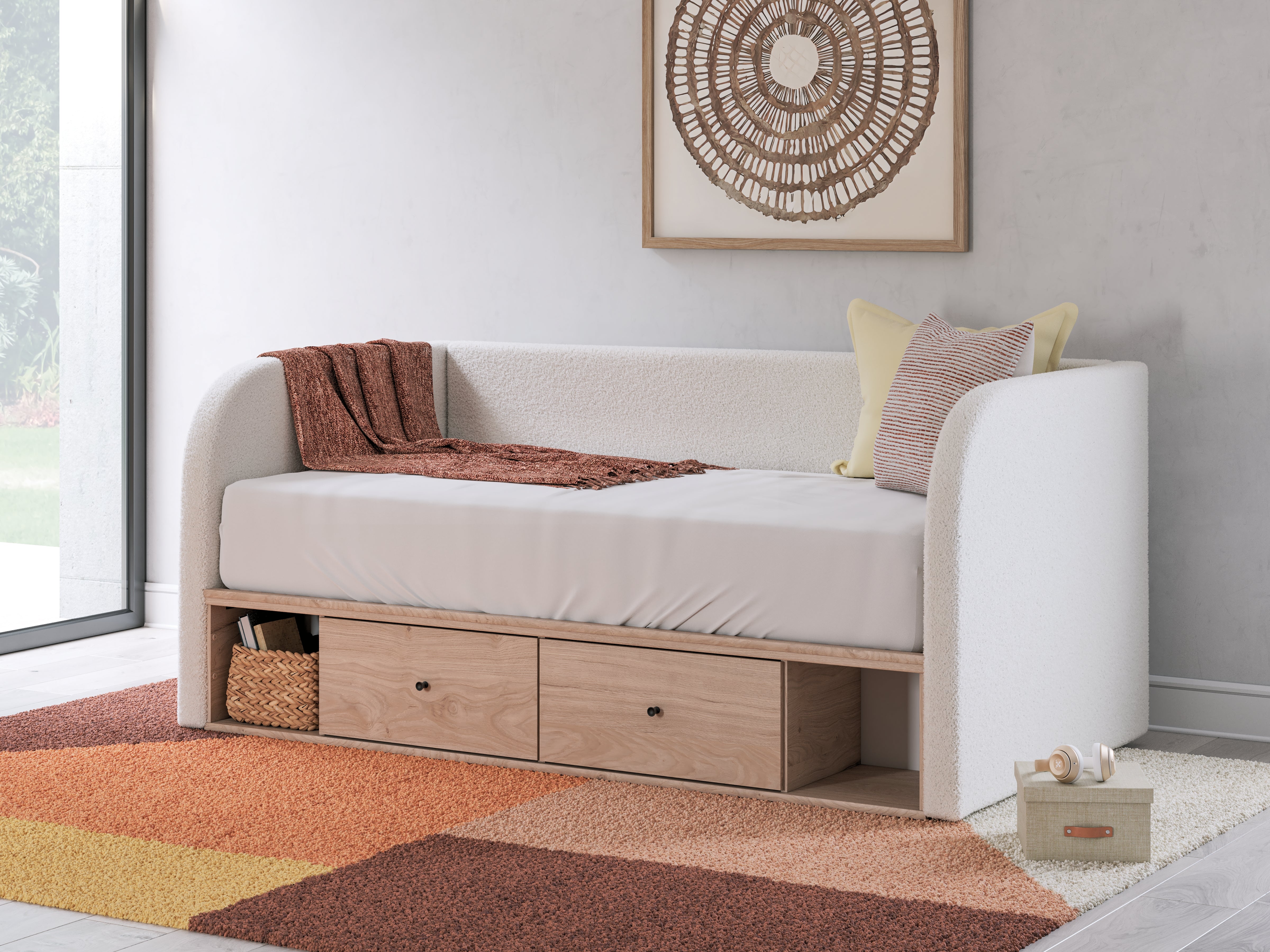 3 Brothers Decor - Ashley Furniture - Arloster Bedroom - Full Upholstered Day Bed with Storage / Tan/White - PCB1566B11