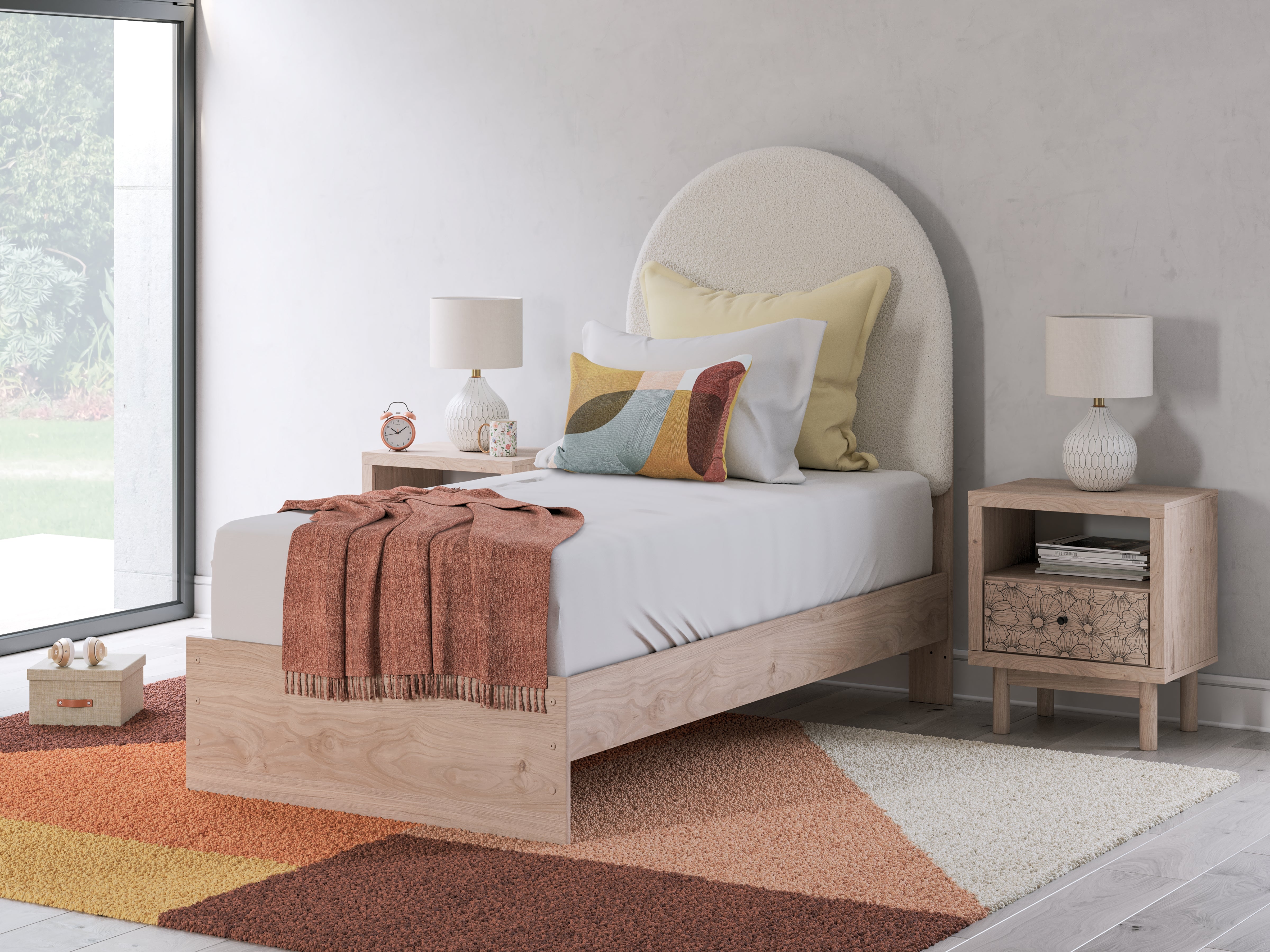 3 Brothers Decor - Ashley Furniture - Arloster Bedroom - Twin Upholstered Panel Bed / Tan/White - PCB1566B2