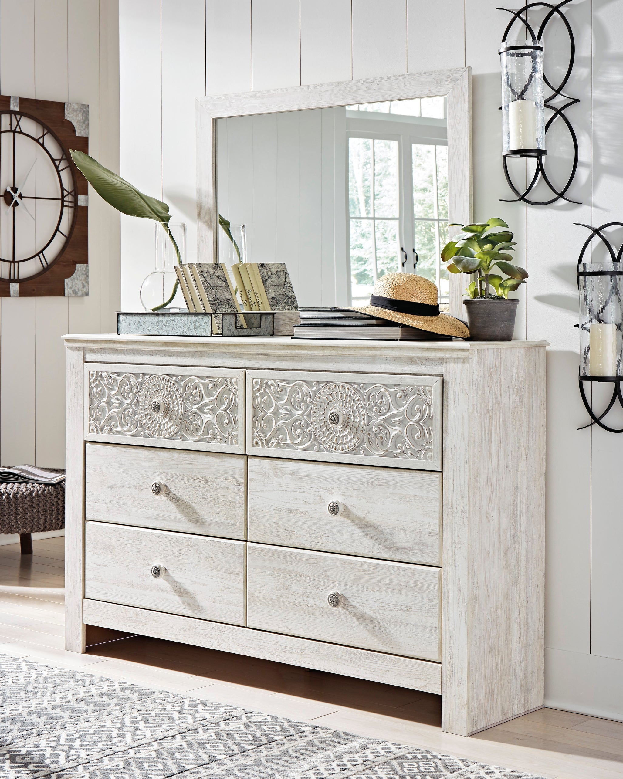 3 Brothers Decor - Ashley Furniture - Paxberry Bedroom - Dresser and Mirror / Whitewash - B181B8