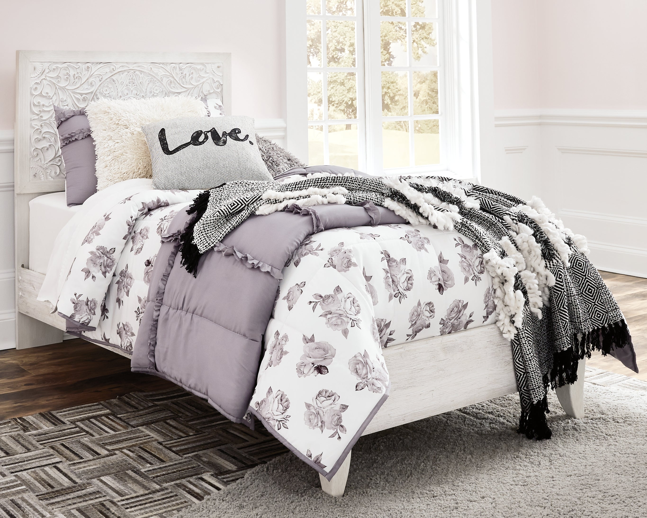 3 Brothers Decor - Ashley Furniture - Paxberry Bedroom - Twin Panel Bed / Whitewash - B181B1