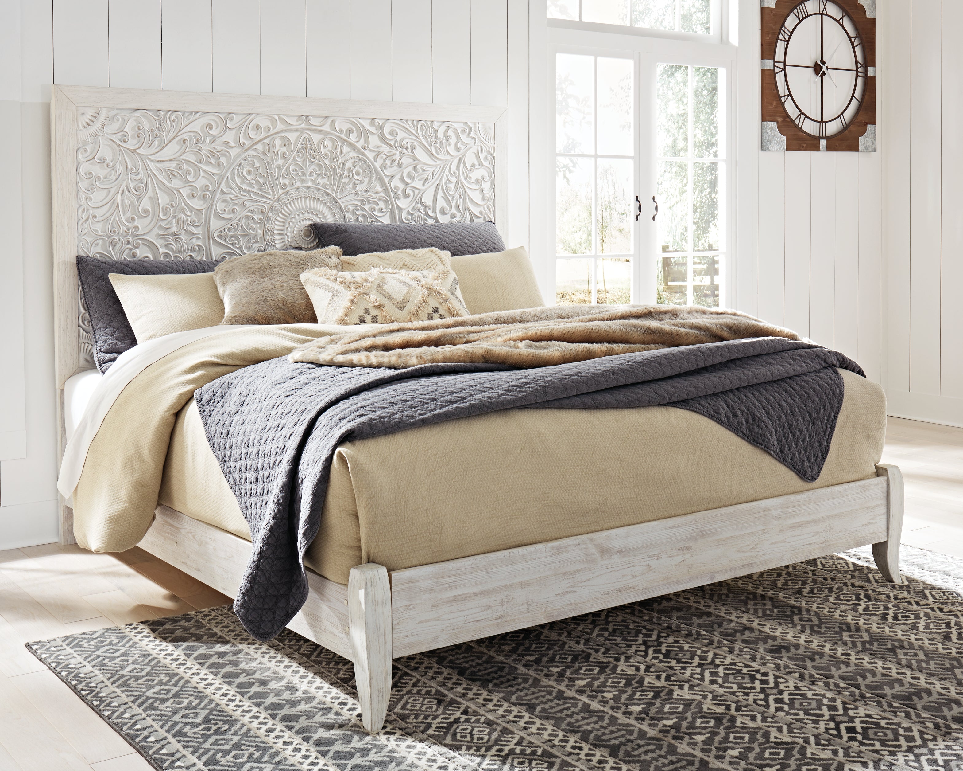 3 Brothers Decor - Ashley Furniture - Paxberry Bedroom - King Panel Bed / Whitewash - B181B10
