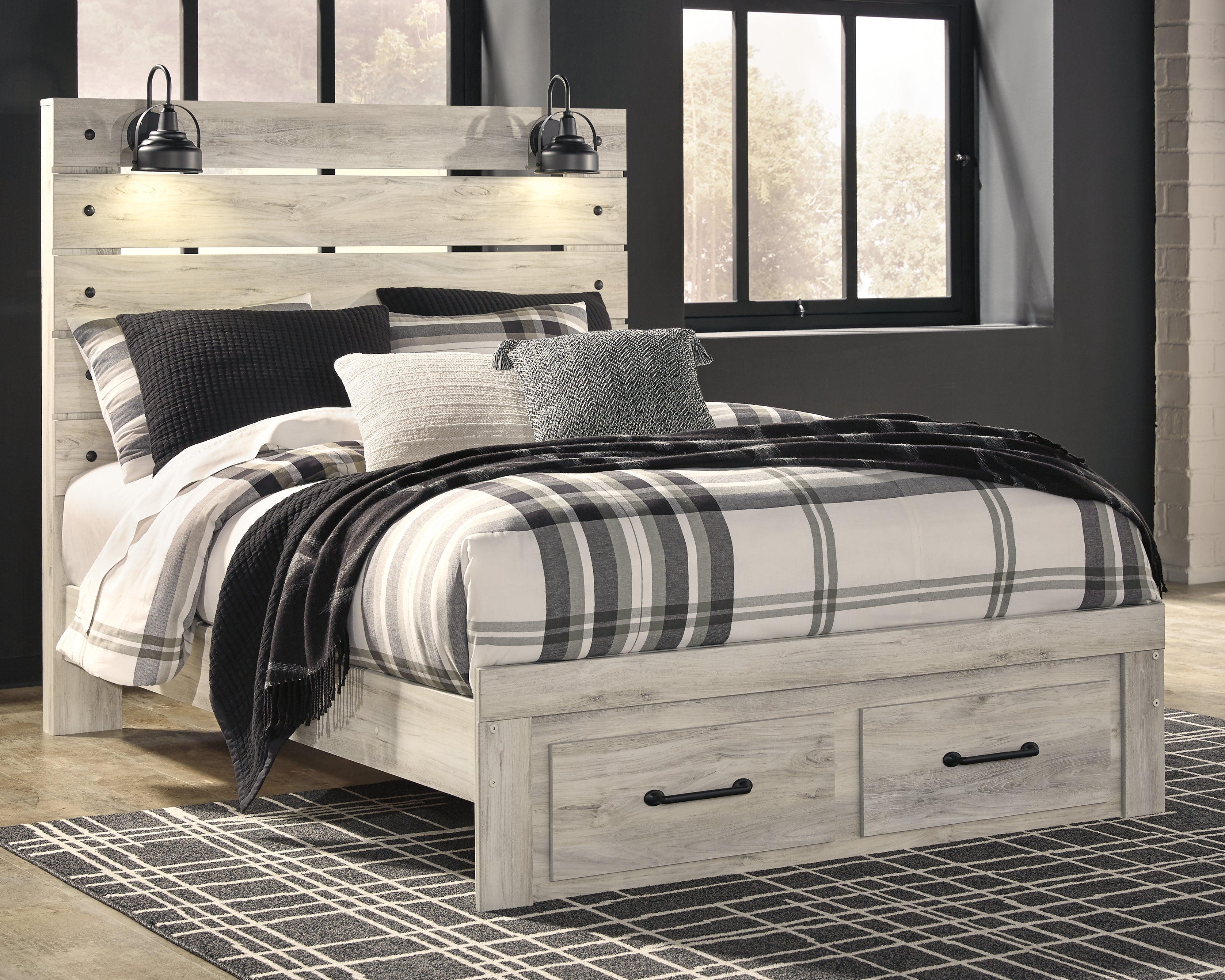 3 Brothers Decor - Ashley Furniture - Cambeck Bedroom - Queen Panel Bed with 2 Storage Drawers / Whitewash - B192B8