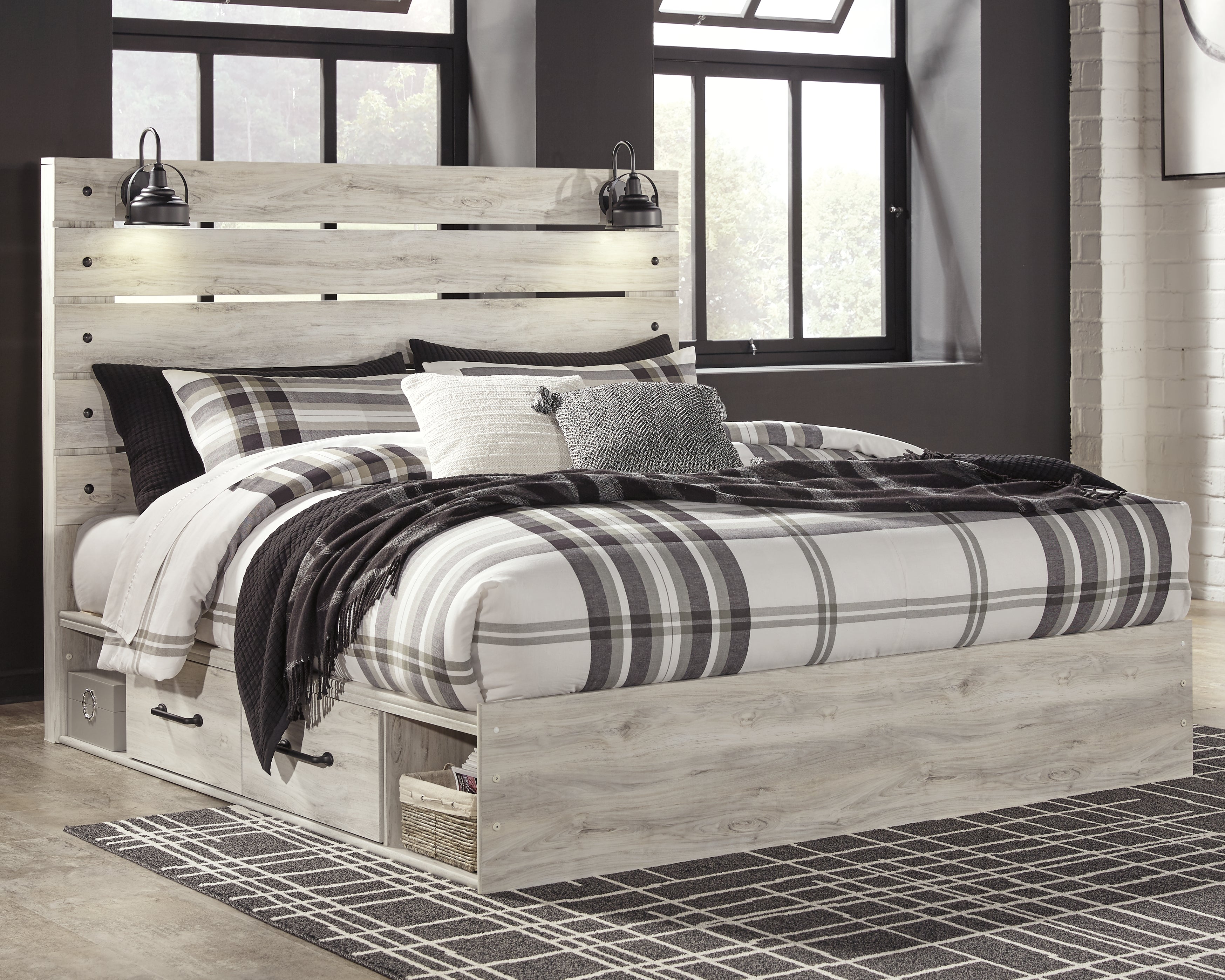 3 Brothers Decor - Ashley Furniture - Cambeck Bedroom - King Panel Bed with 2 Storage Drawers / Whitewash - B192B19