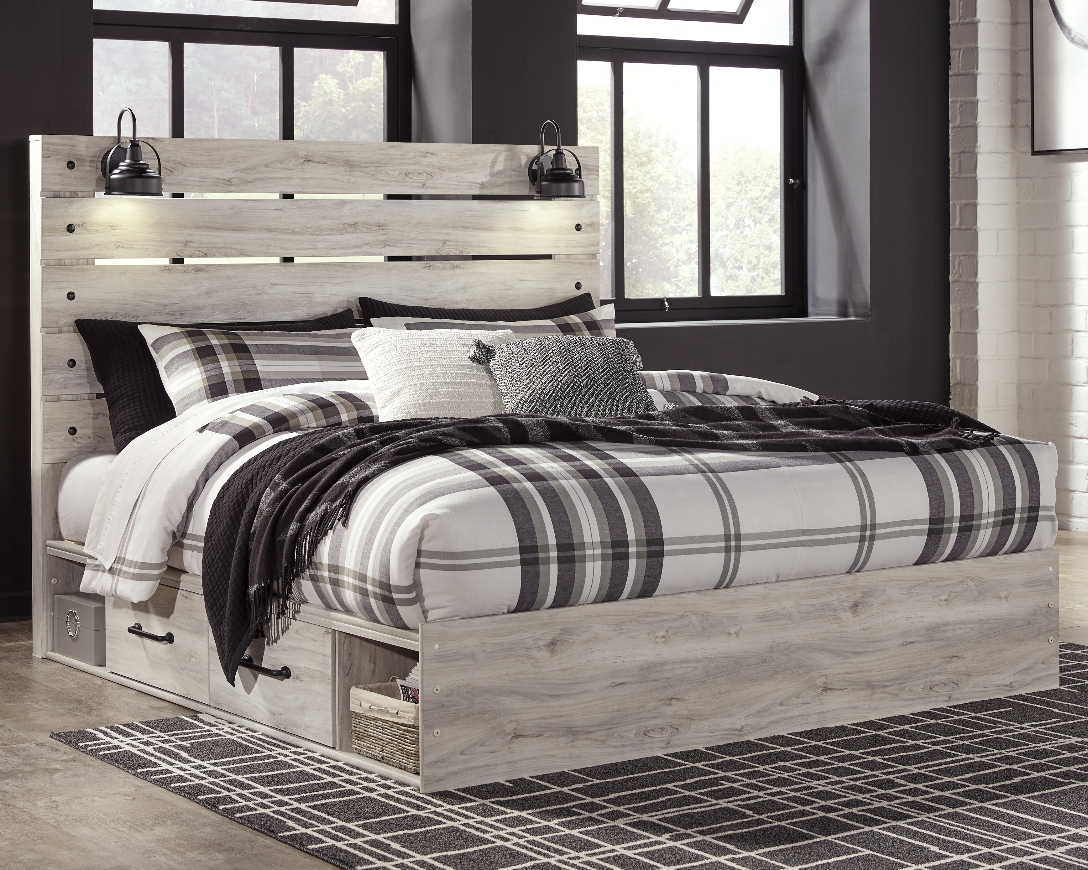 3 Brothers Decor - Ashley Furniture - Cambeck Bedroom - King Panel Bed with 4 Storage Drawers / Whitewash - B192B27