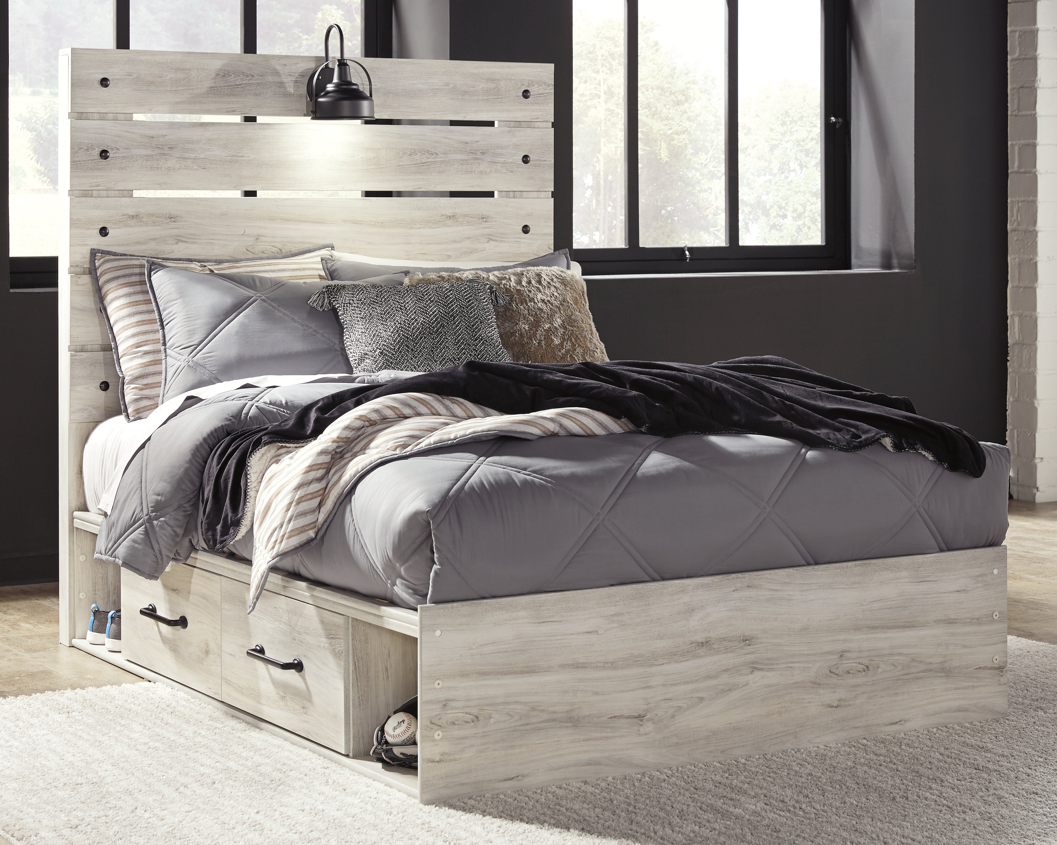 3 Brothers Decor - Ashley Furniture - Cambeck Bedroom - Full Panel Bed with 2 Storage Drawers / Whitewash - B192B16