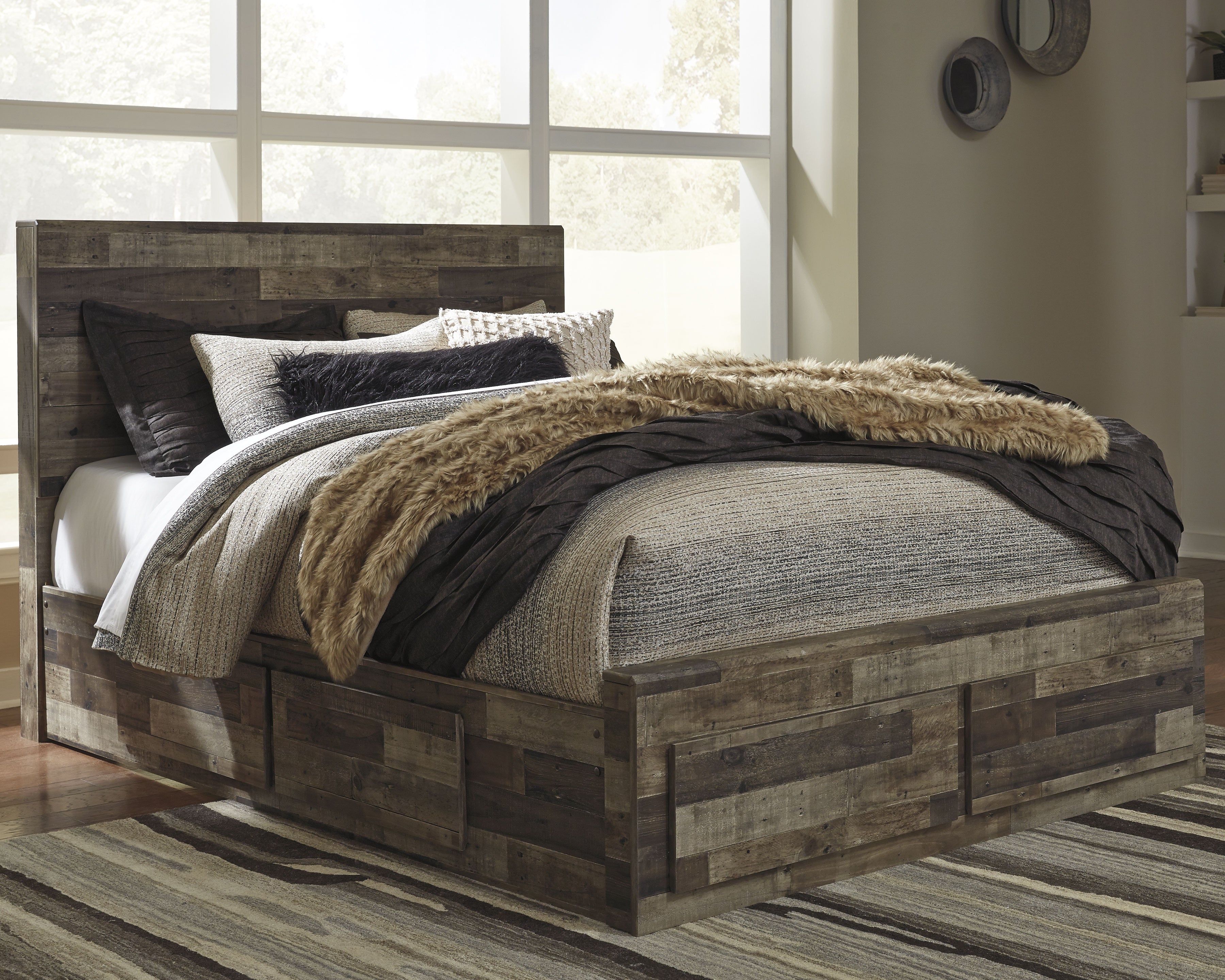 3 Brothers Decor - Ashley Furniture - Derekson Bedroom - Queen Panel Bed with 4 Storage Drawers / Multi Gray - B200B18