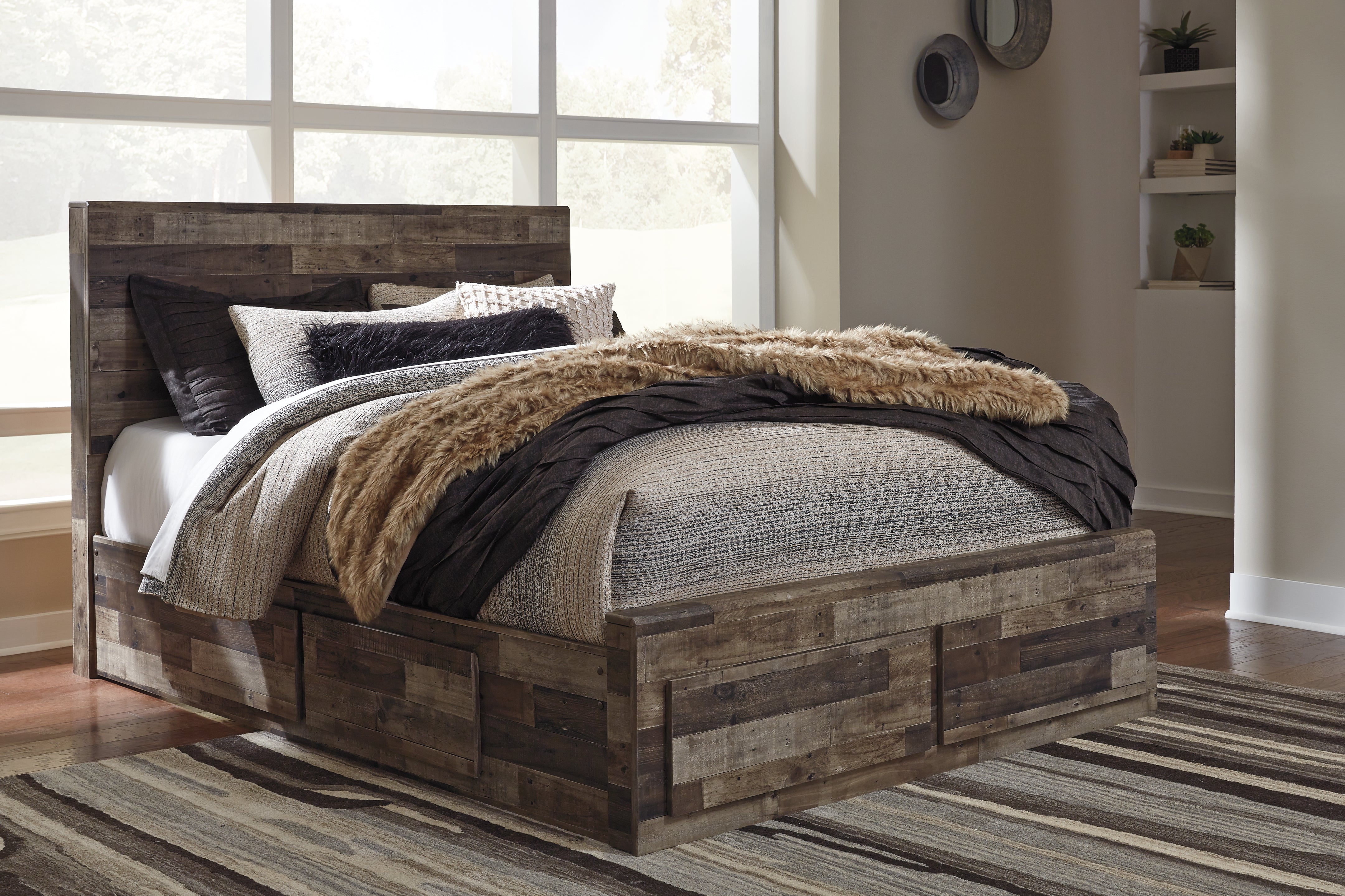 3 Brothers Decor - Ashley Furniture - Derekson Bedroom - Queen Panel Bed with 6 Storage Drawers / Multi Gray - B200B8