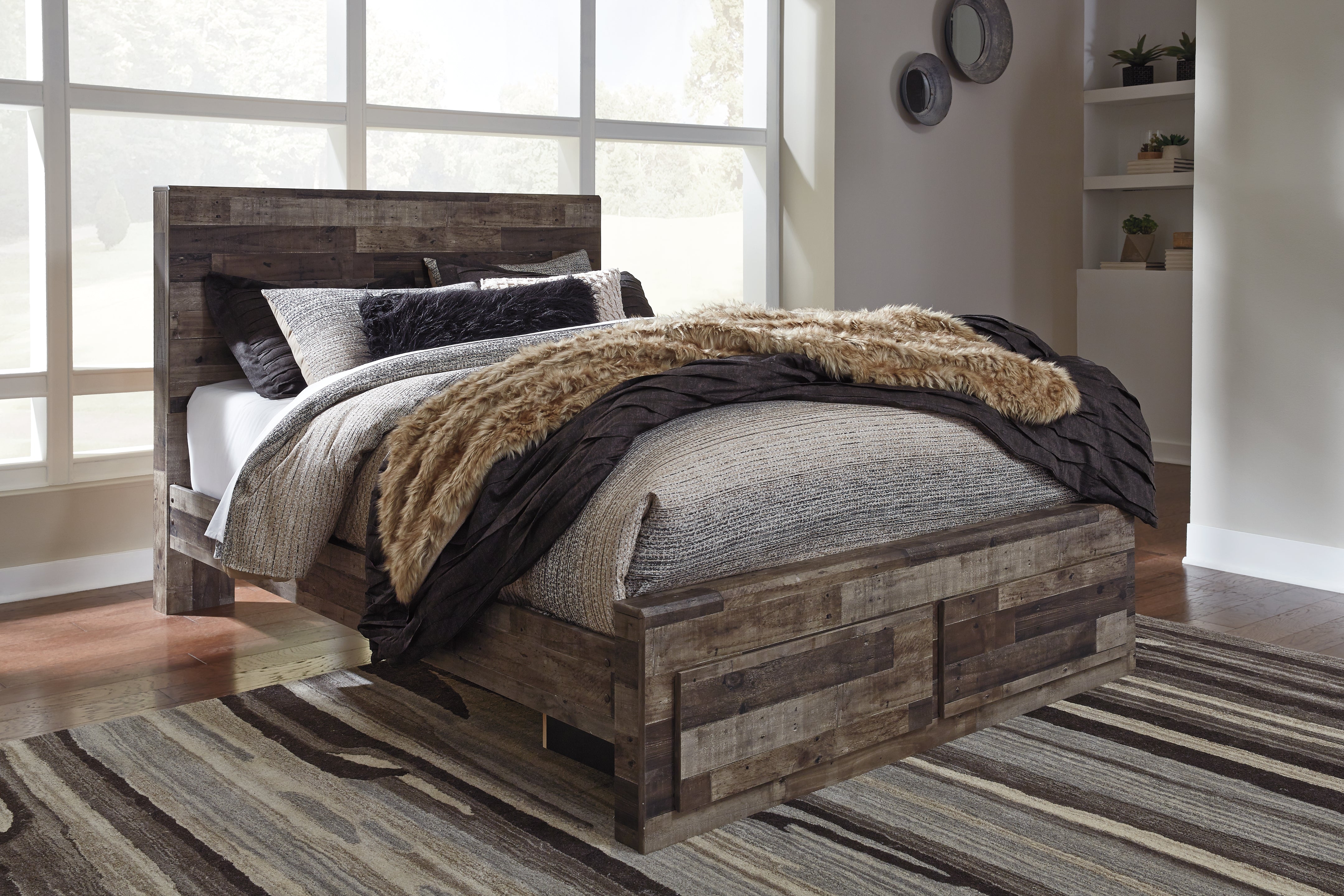 3 Brothers Decor - Ashley Furniture - Derekson Bedroom - Queen Panel Bed with 2 Storage Drawers / Multi Gray - B200B13