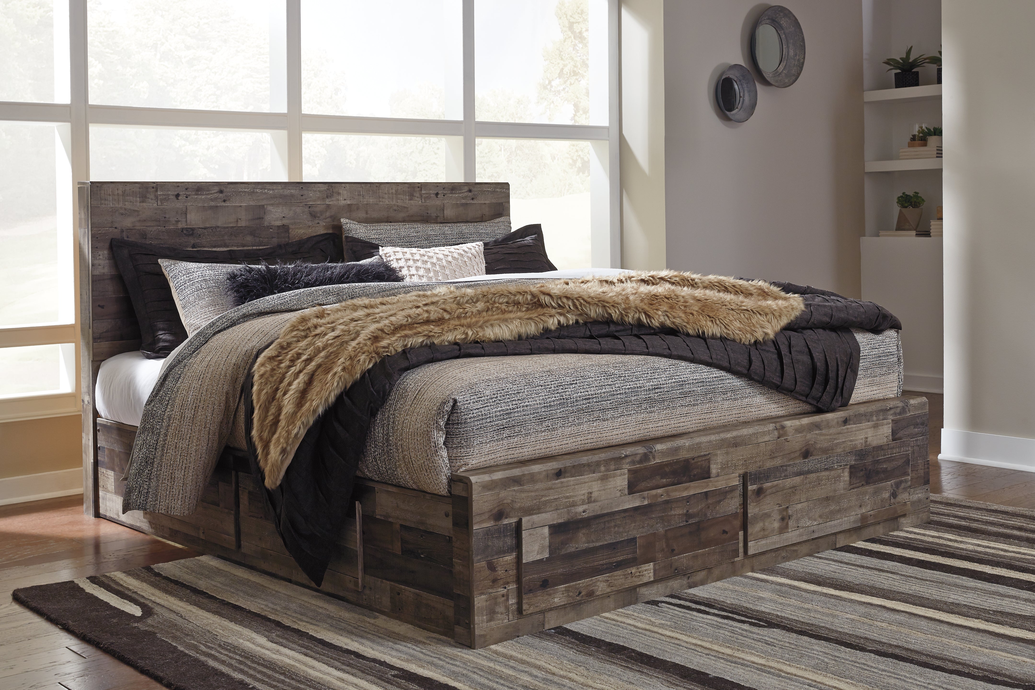 3 Brothers Decor - Ashley Furniture - Derekson Bedroom - King Panel Bed with 6 Storage Drawers / Multi Gray - B200B12