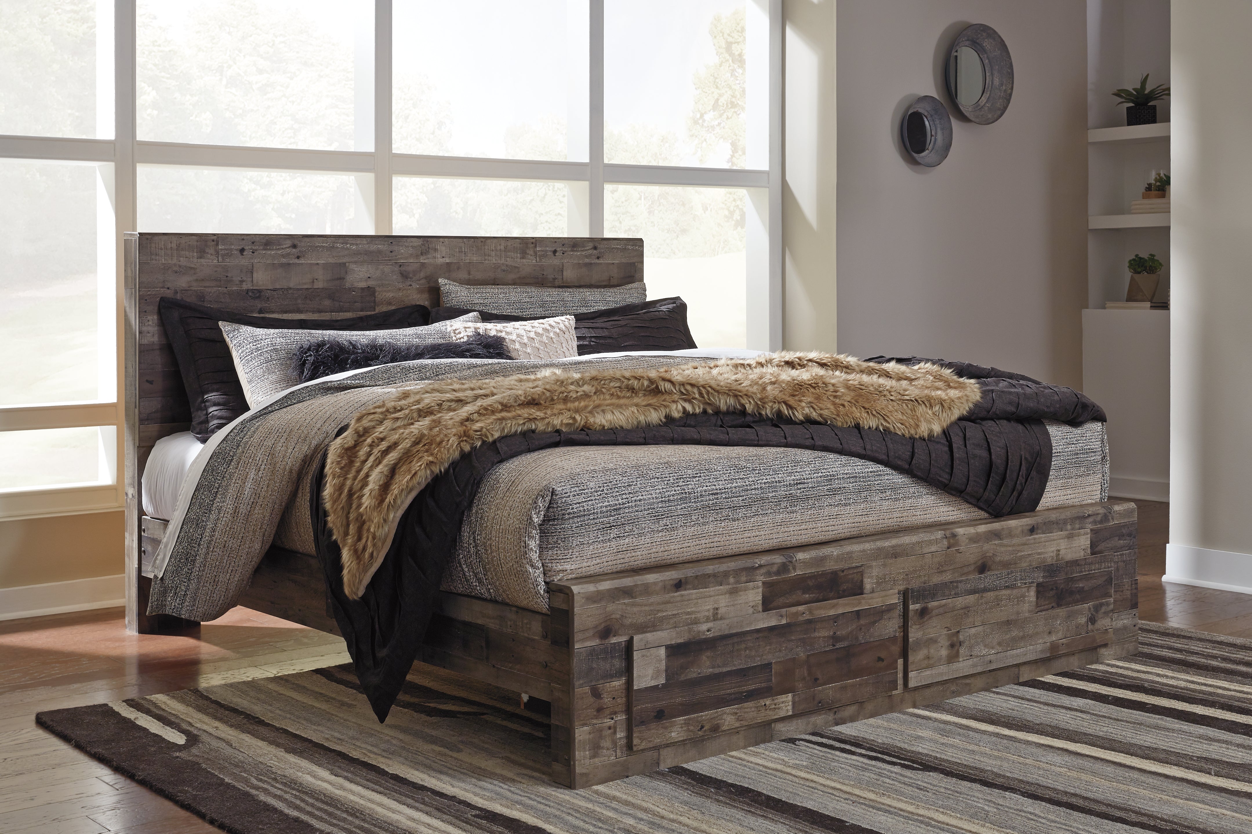 3 Brothers Decor - Ashley Furniture - Derekson Bedroom - King Panel Bed with 2 Storage Drawers / Multi Gray - B200B14