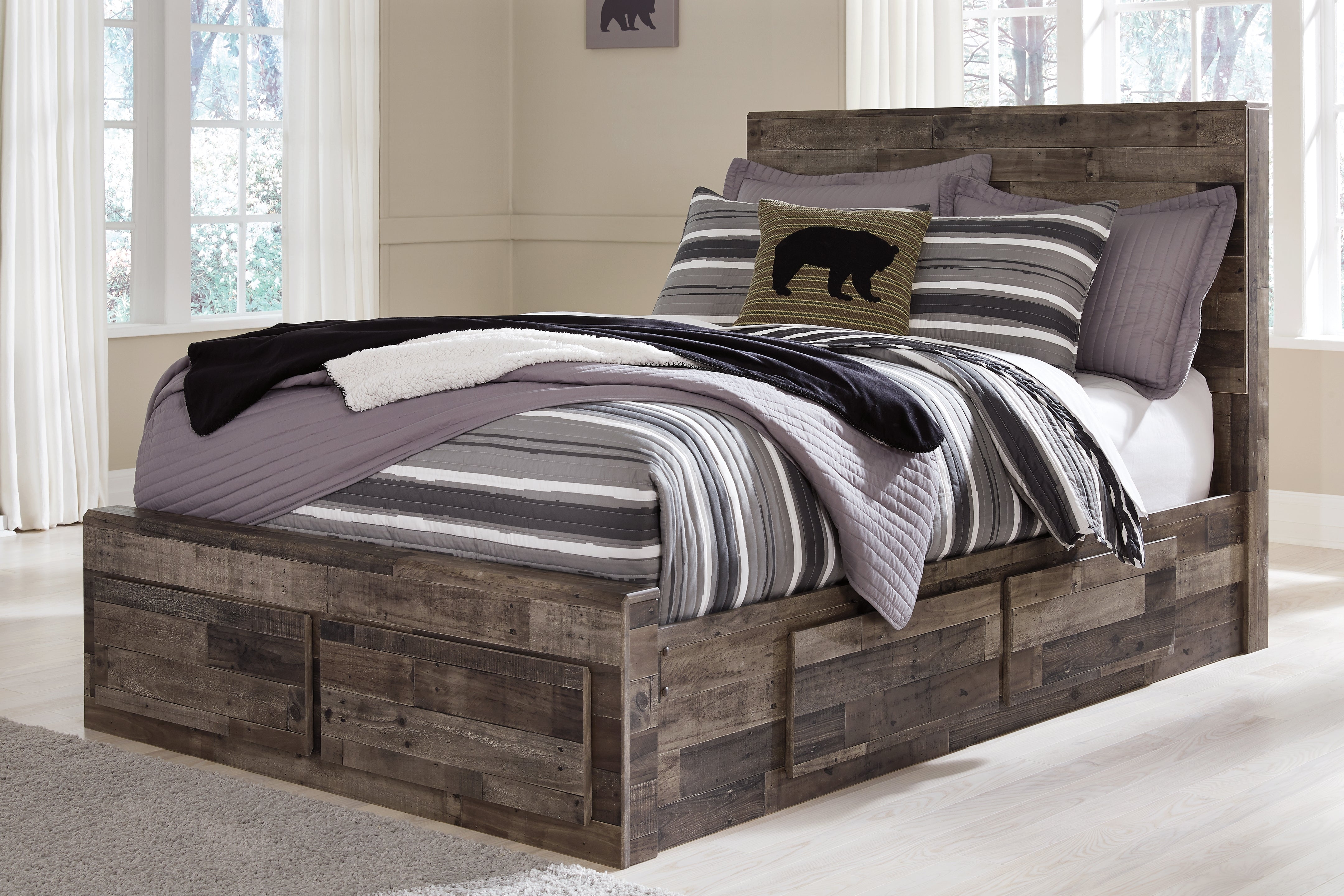 3 Brothers Decor - Ashley Furniture - Derekson Bedroom - Full Panel Bed with 6 Storage Drawers / Multi Gray - B200B10