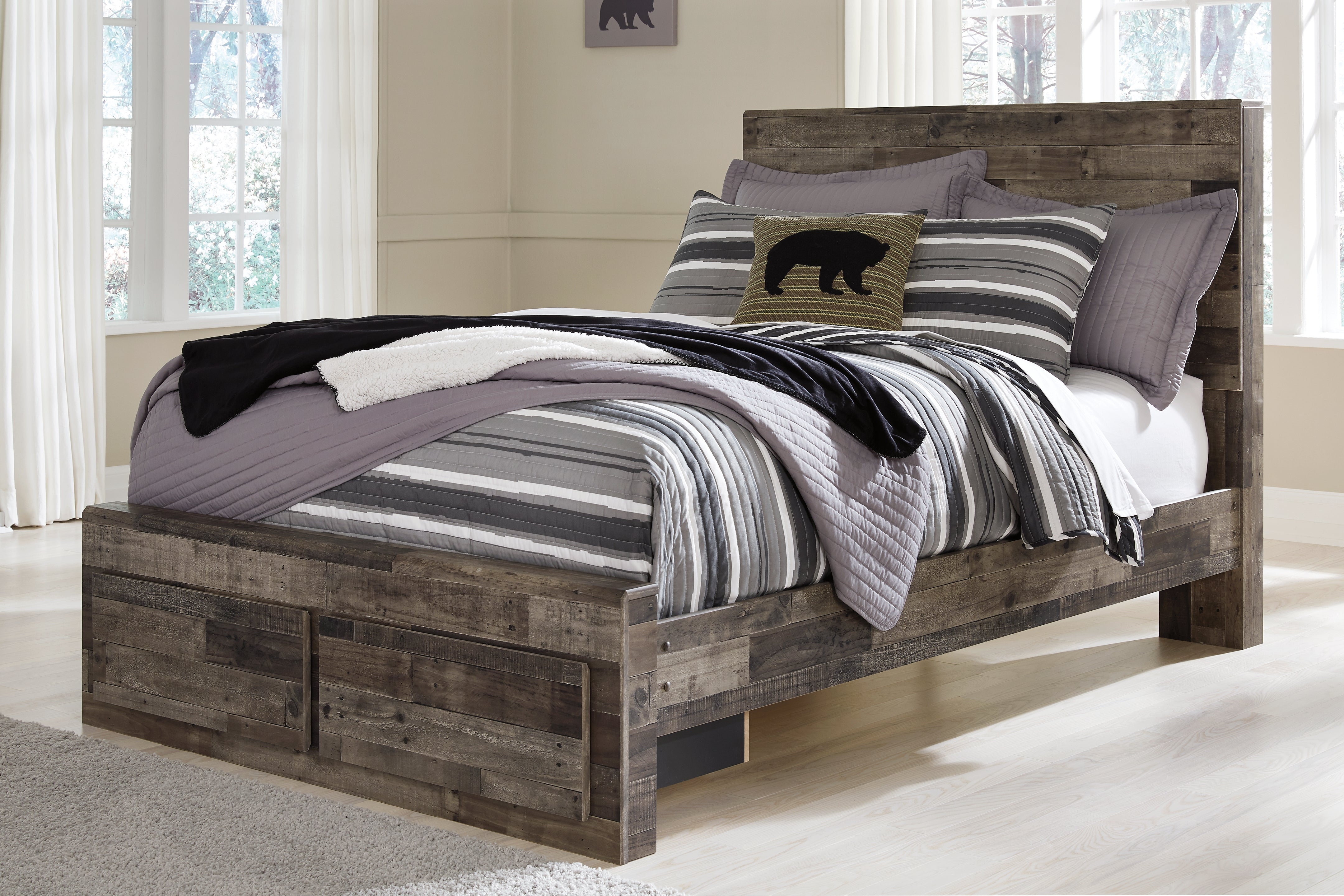 3 Brothers Decor - Ashley Furniture - Derekson Bedroom - Full Panel Bed with 2 Storage Drawers / Multi Gray - B200B16